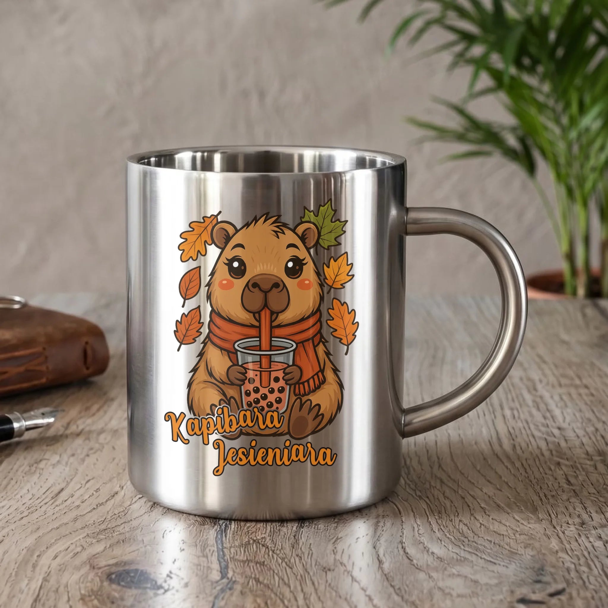 Kubek metalowy jesienny - Kapibara Jesieniara JS19 - StoryCups.pl