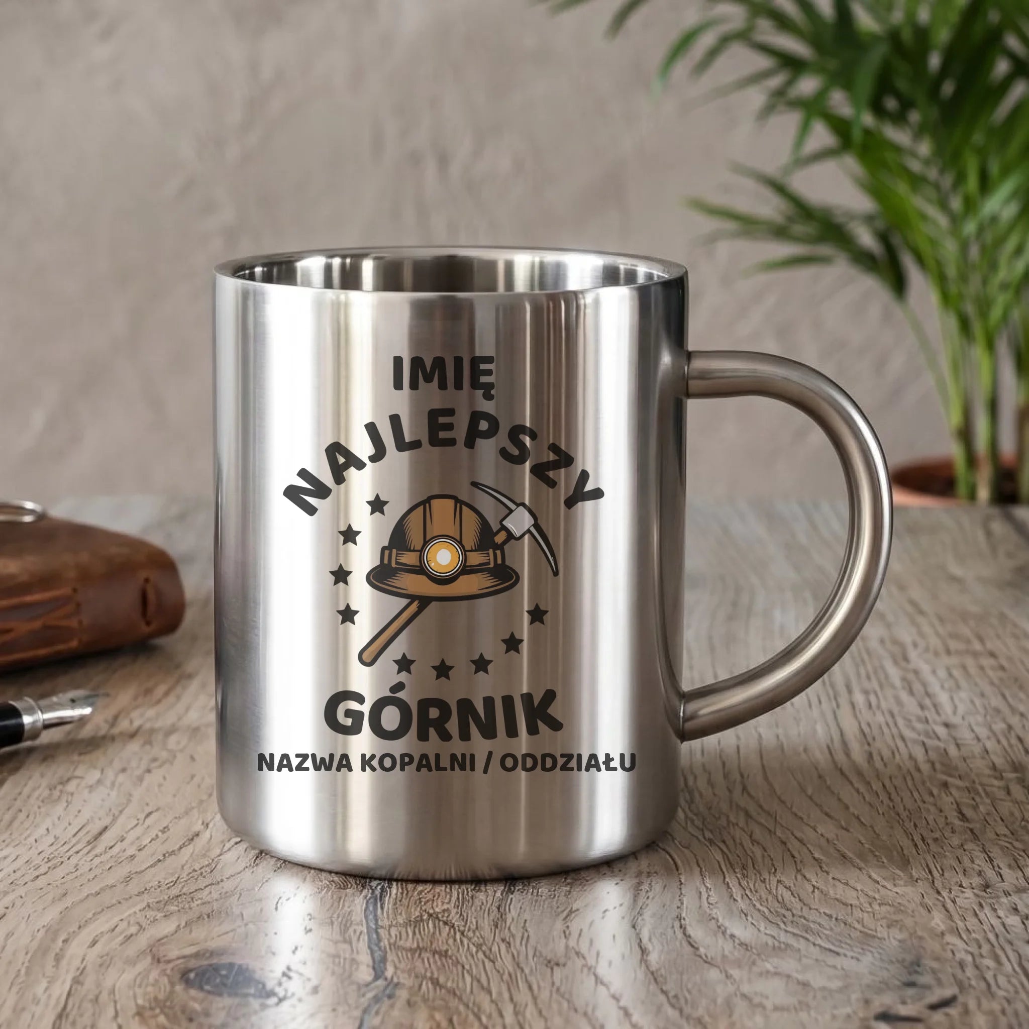 Kubek metalowy - prezent dla górnika - Najlepszy górnik - personalizowany G23 - StoryCups.pl