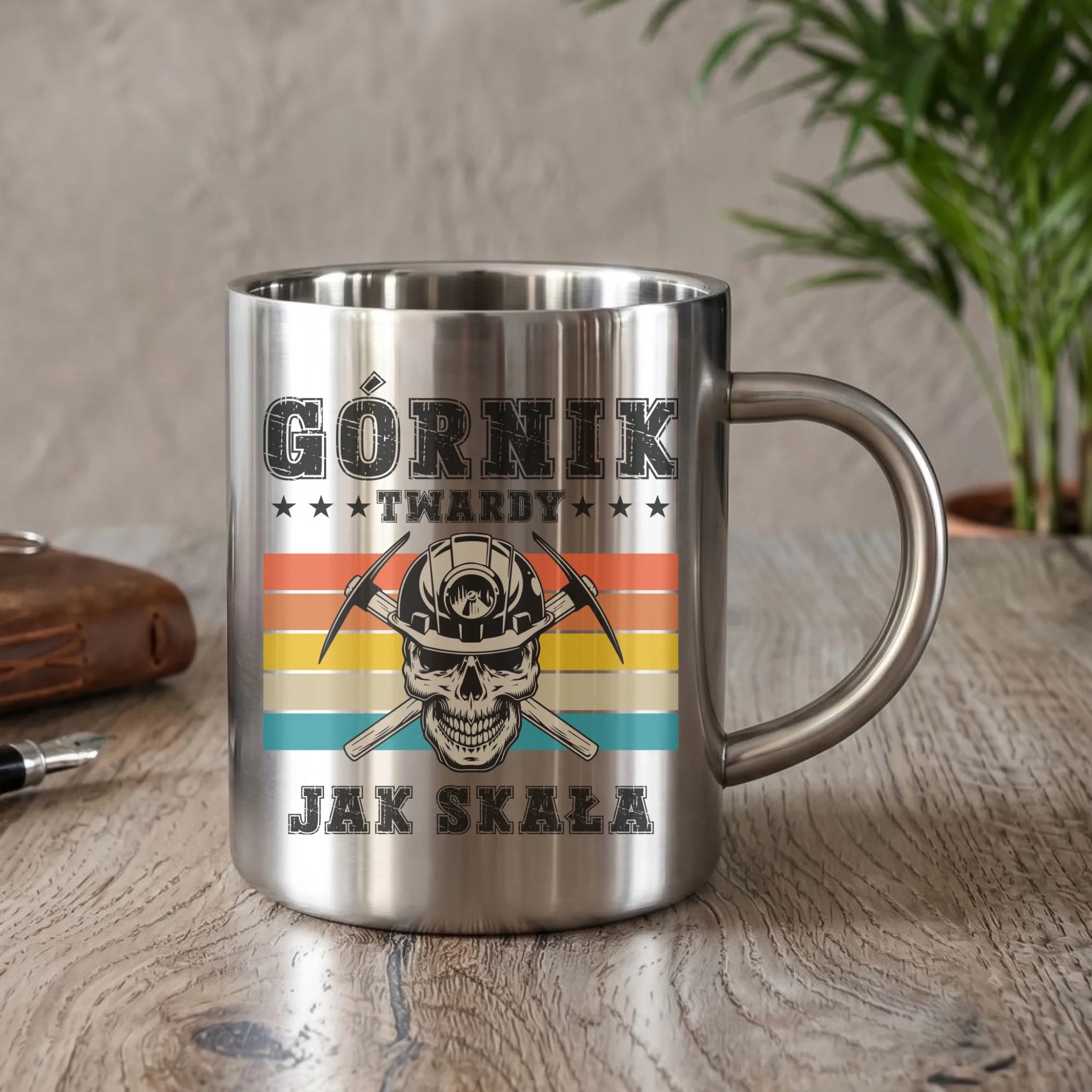 Kubek metalowy - prezent dla górnika - Górnik twardy jak skała G21 - StoryCups.pl