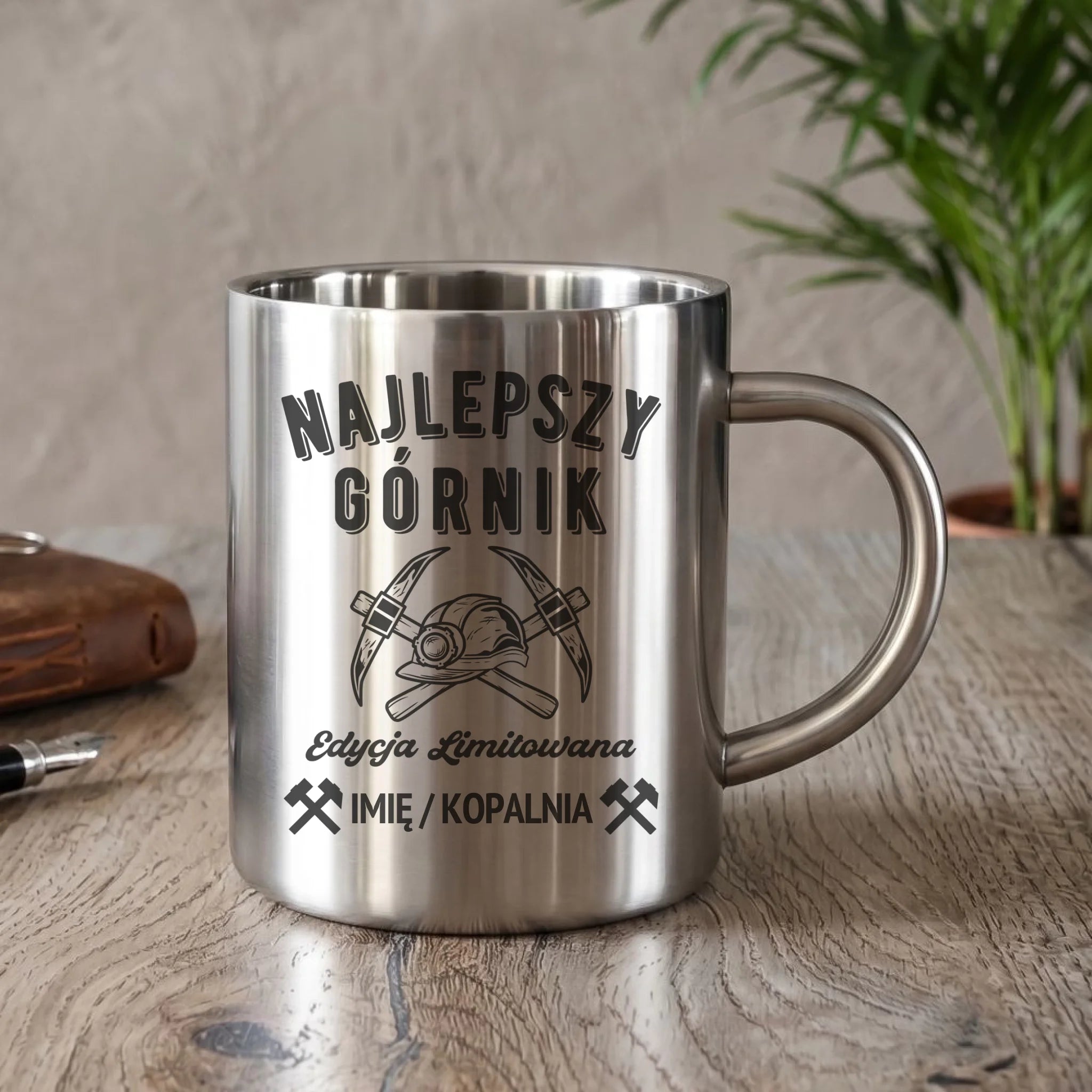 Kubek metalowy - prezent dla górnika - Najlepszy górnik - personalizowany G27 - StoryCups.pl