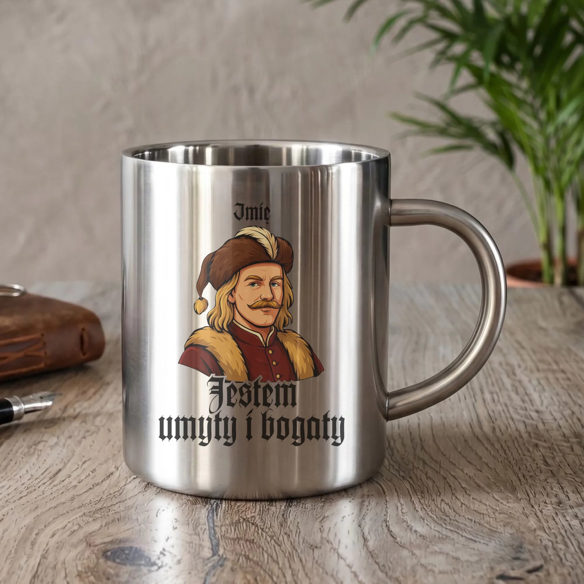 Kubek metalowy - Jestem umyty i bogaty - dla fanów serialu 1670 - personalizowany H60 - StoryCups.pl