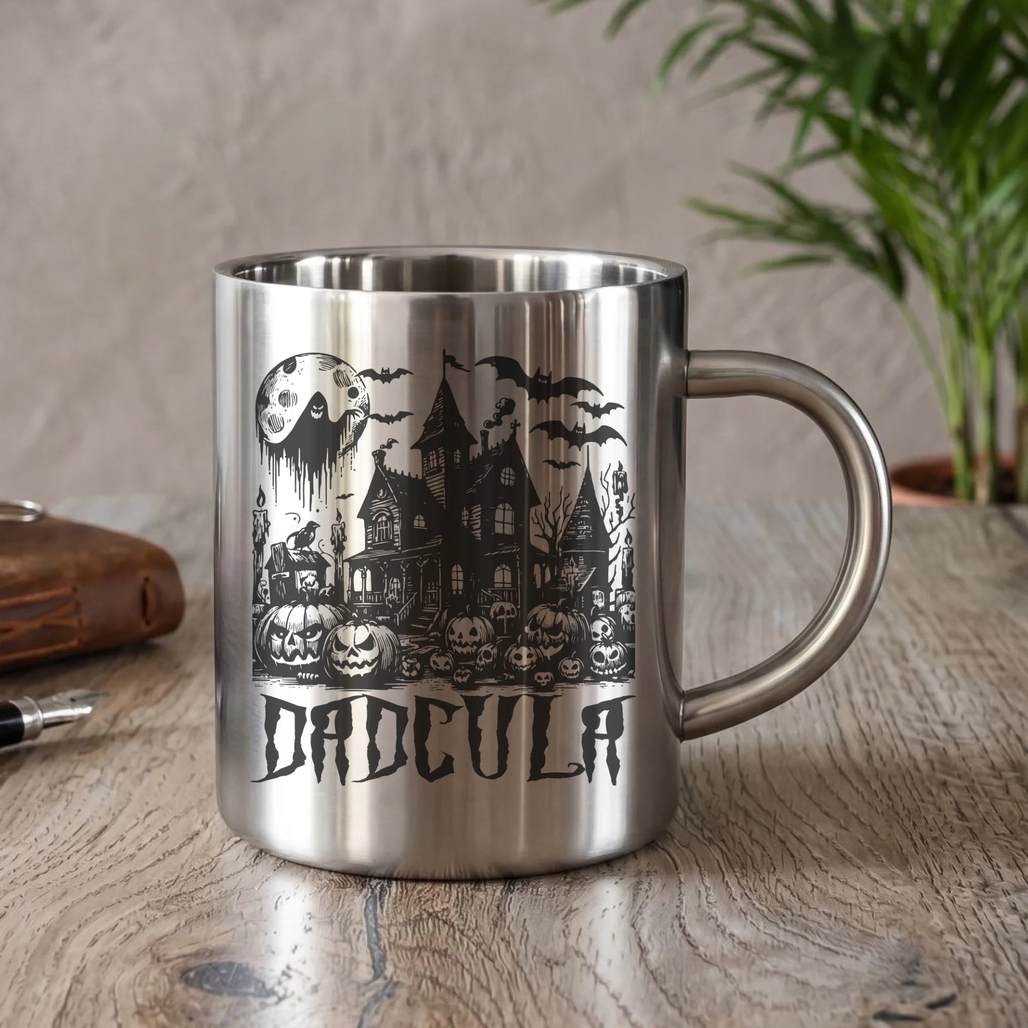 Kubek metalowy na Halloween dla taty - Upiorny dom - Dadcula HL19 - StoryCups.pl