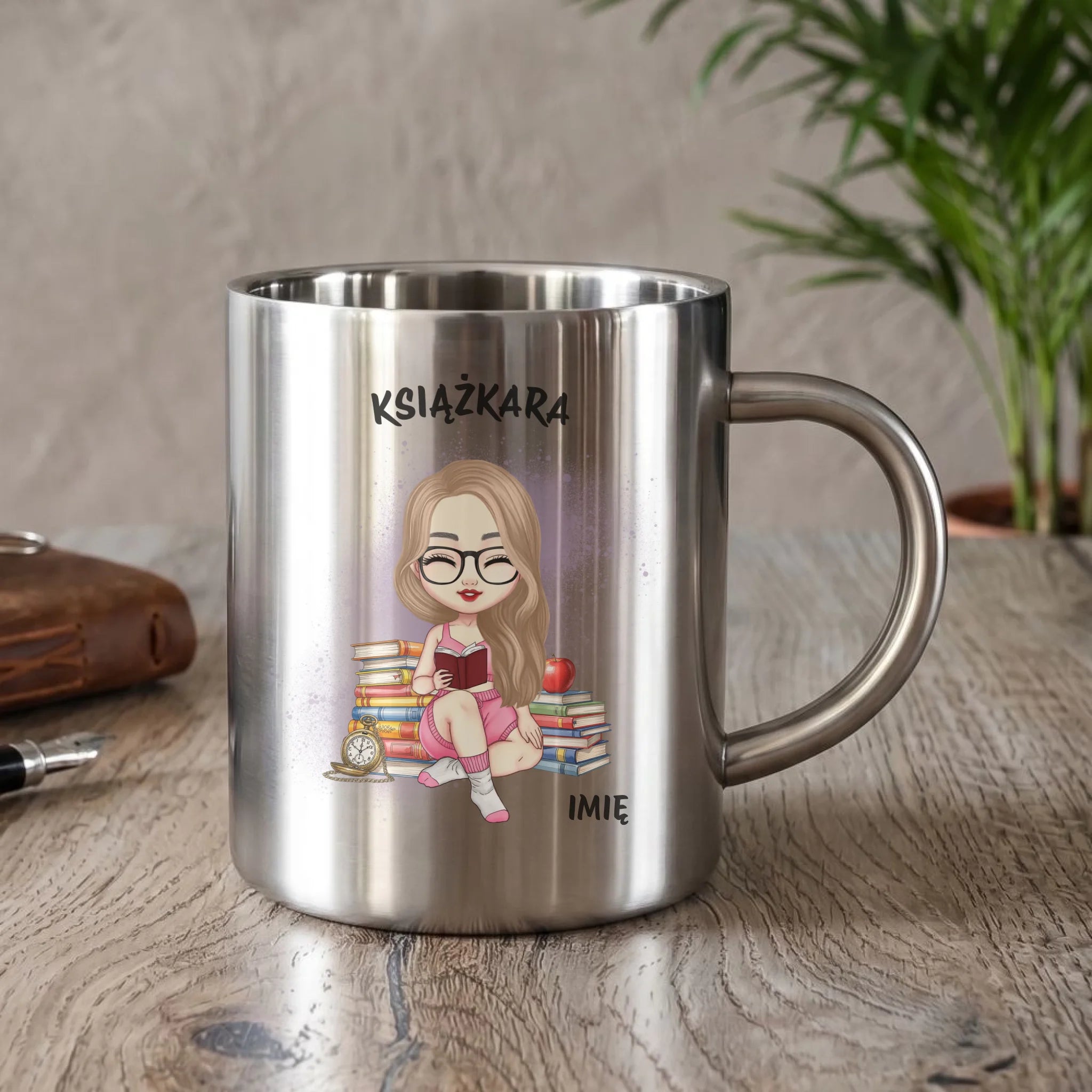 Kubek metalowy - Książkara - Prezent dla miłośniczki czytania książek - personalizowany DZ04 - StoryCups.pl