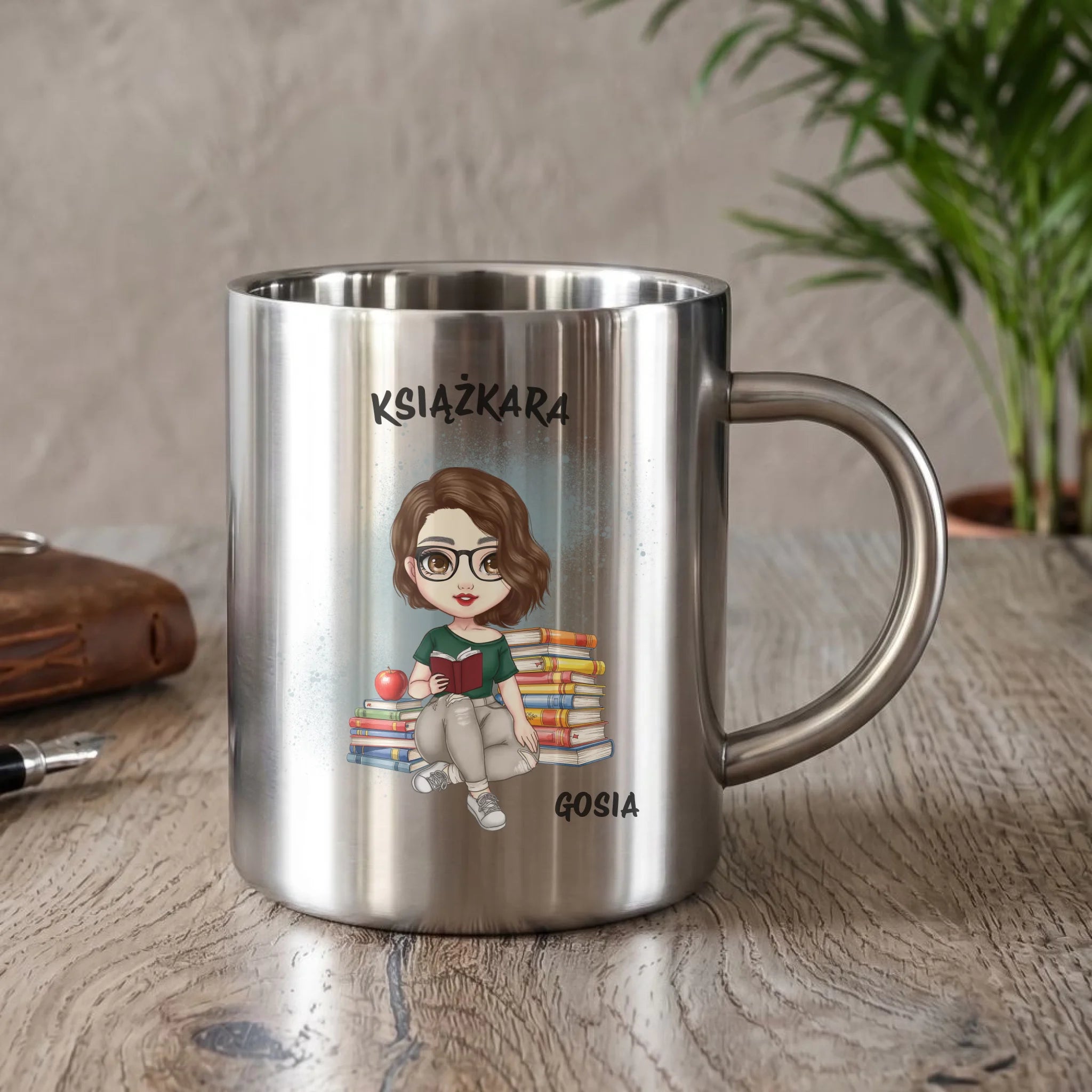Kubek metalowy - Książkara - Prezent dla miłośniczki czytania książek - personalizowany DZ03 - StoryCups.pl