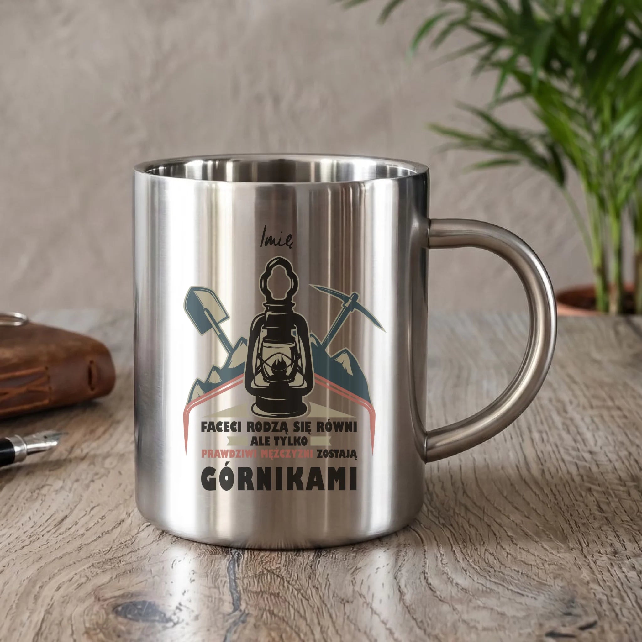 Kubek metalowy - prezent dla górnika - Prawdziwi mężczyźni zostają górnikami - personalizowany G08 - StoryCups.pl