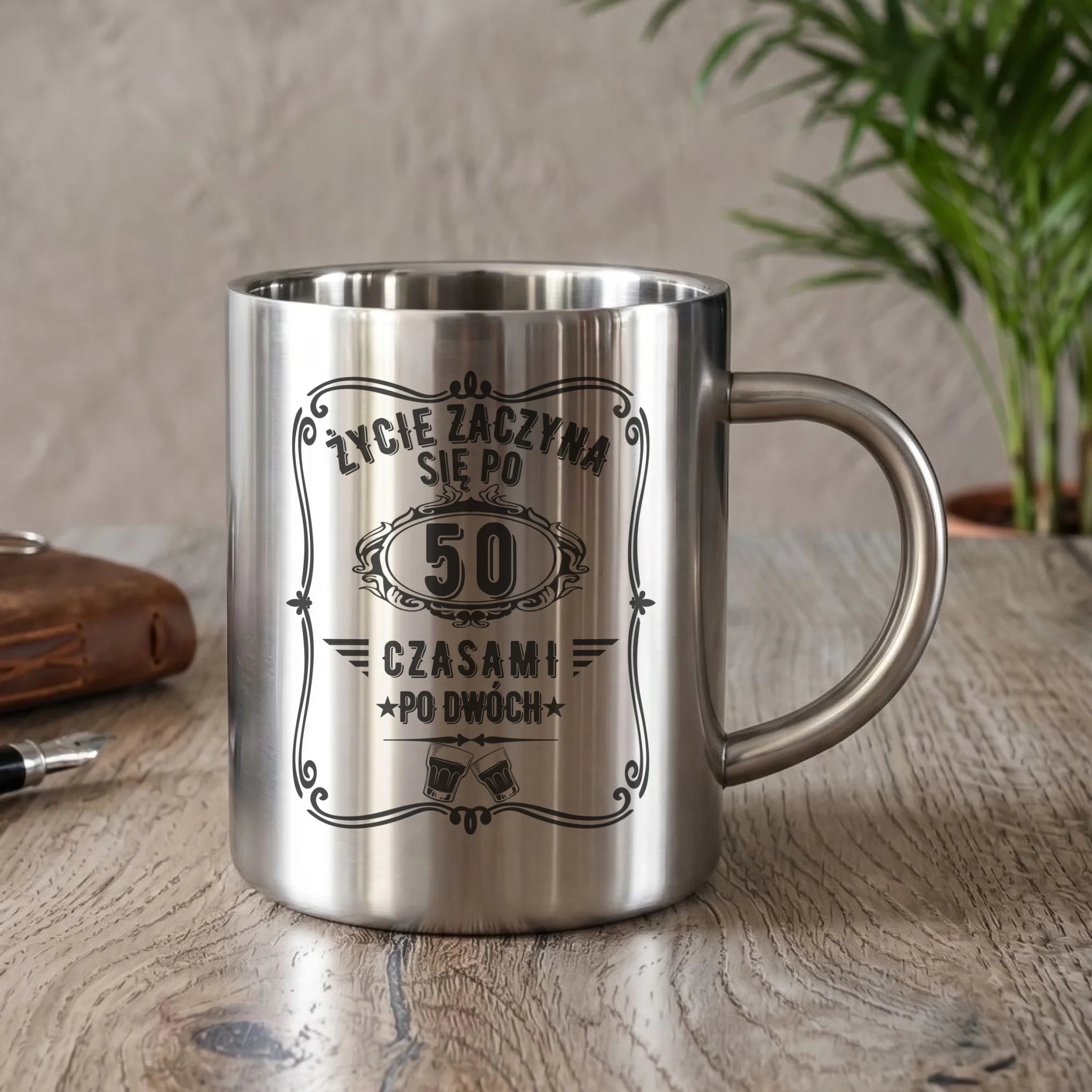 Życie zaczyna się po 50 | Kubek metalowy prezent na 50 urodziny U12 - StoryCups.pl