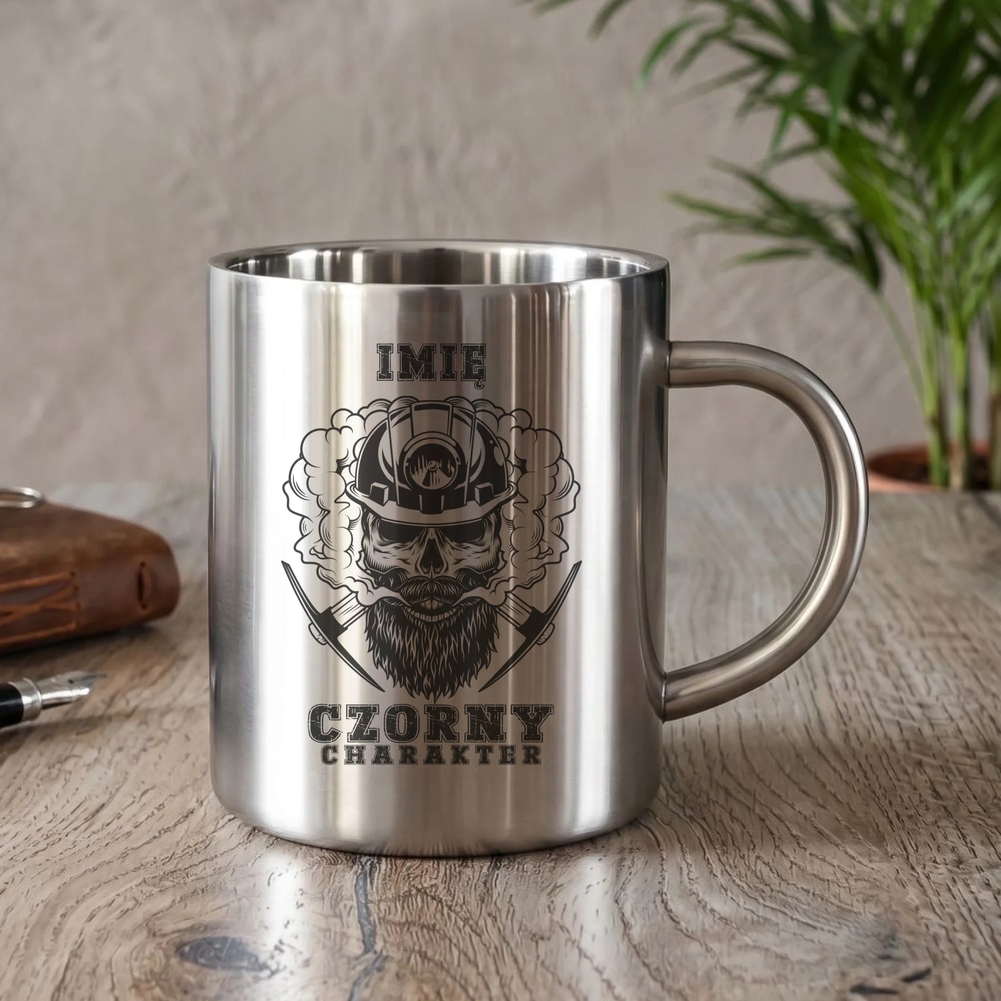 Kubek metalowy - prezent dla górnika - Czorny charakter - personalizowany G06 - StoryCups.pl