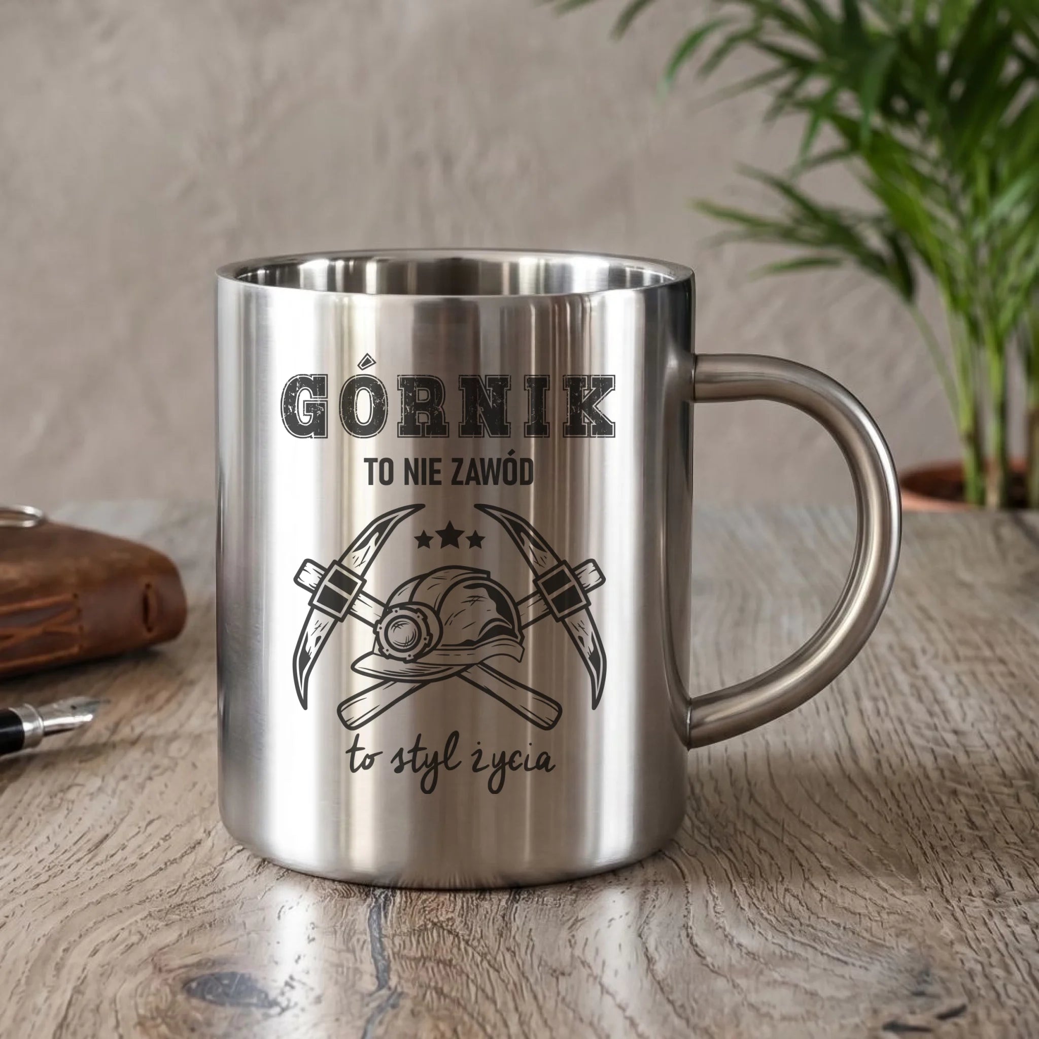 Kubek metalowy - prezent dla górnika - Górnik to nie zawód to styl życia G05 - StoryCups.pl