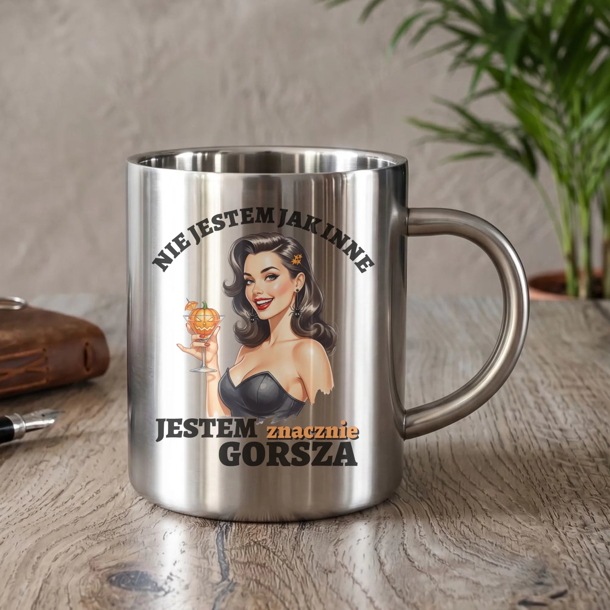 Kubek metalowy halloweenowy - Nie jestem jak inne HL24 - StoryCups.pl