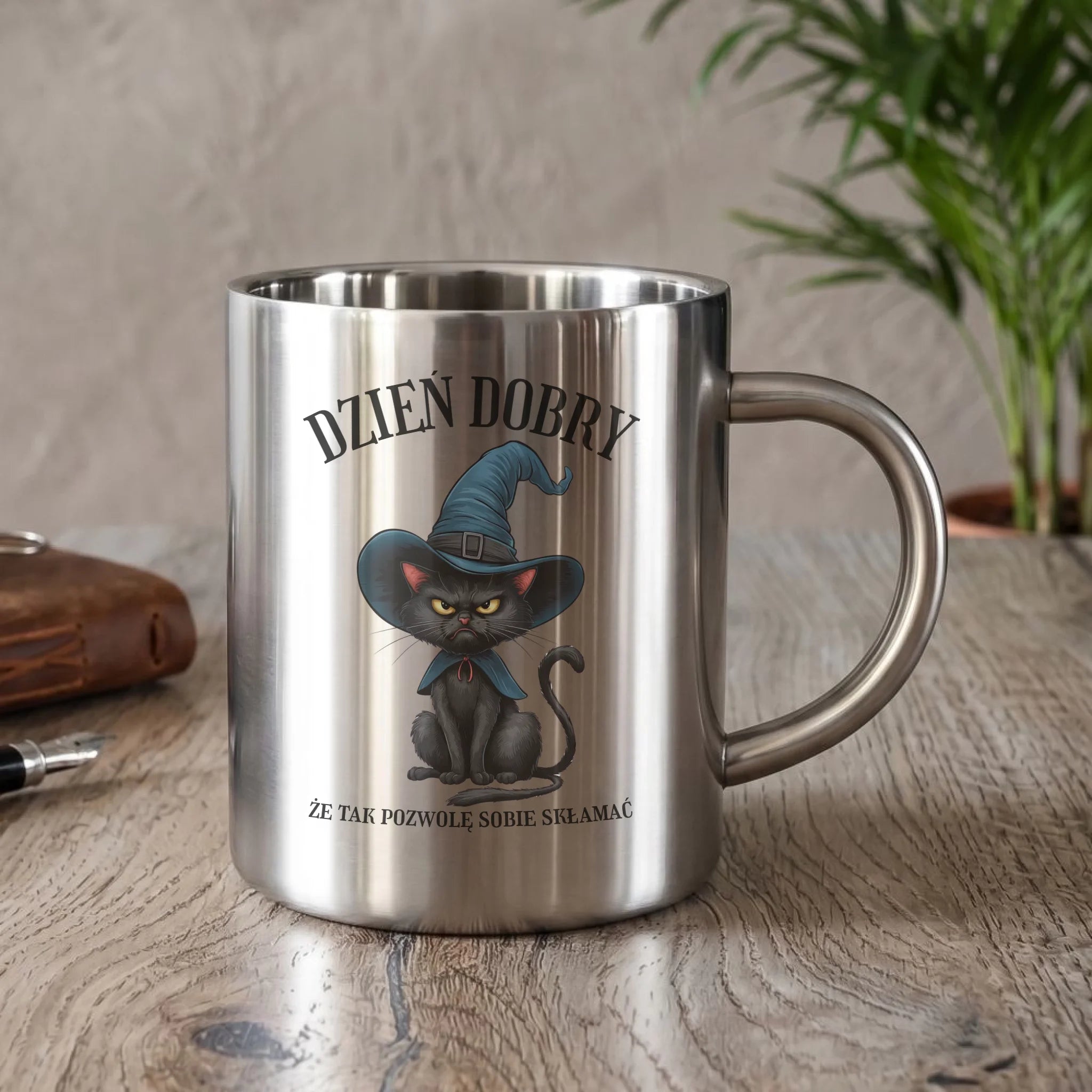Kubek metalowy halloweenowy - Dzień dobry, że tak pozwolę sobie skłamać HL27 - StoryCups.pl