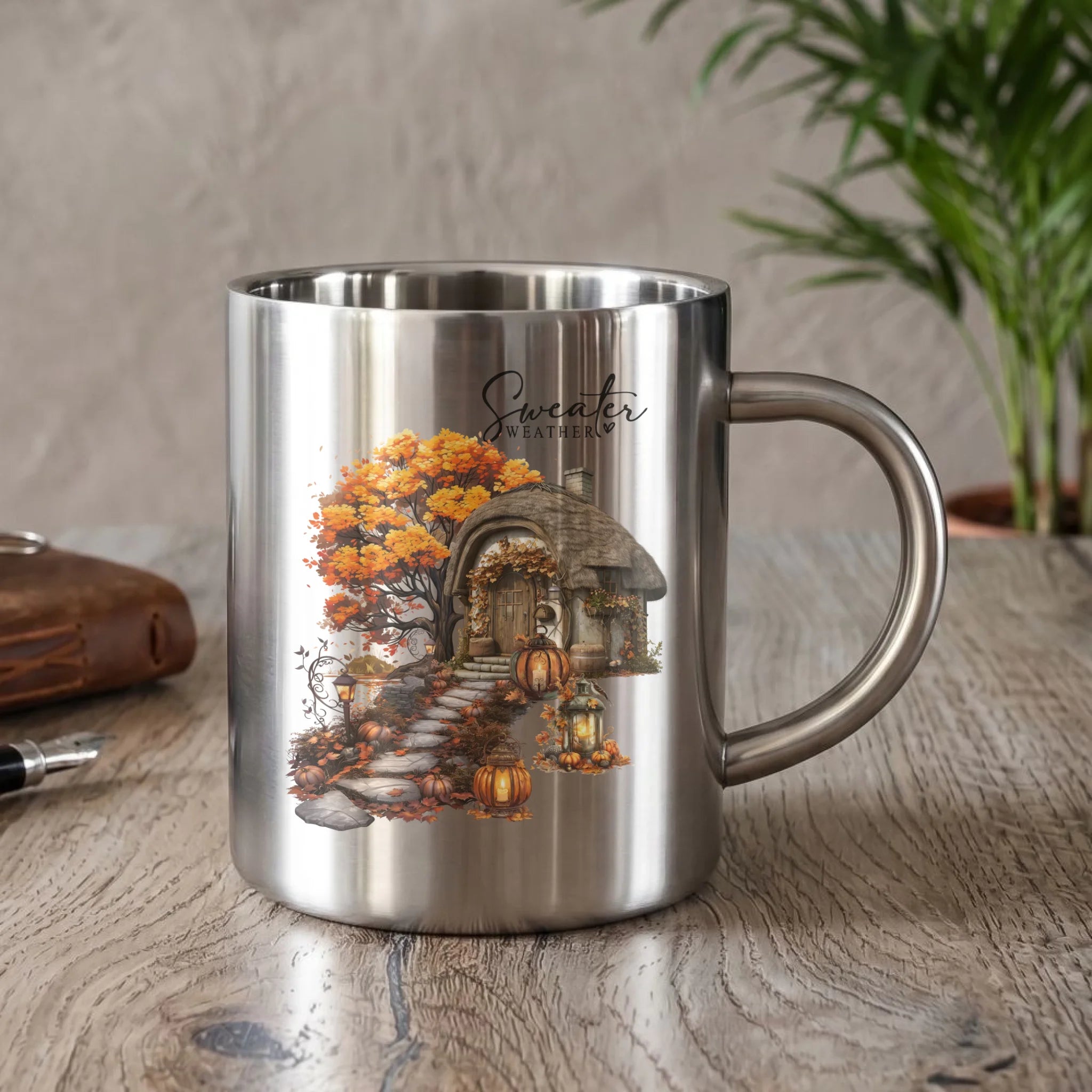 Kubek metalowy jesienny - Sweater weather JS15 - StoryCups.pl