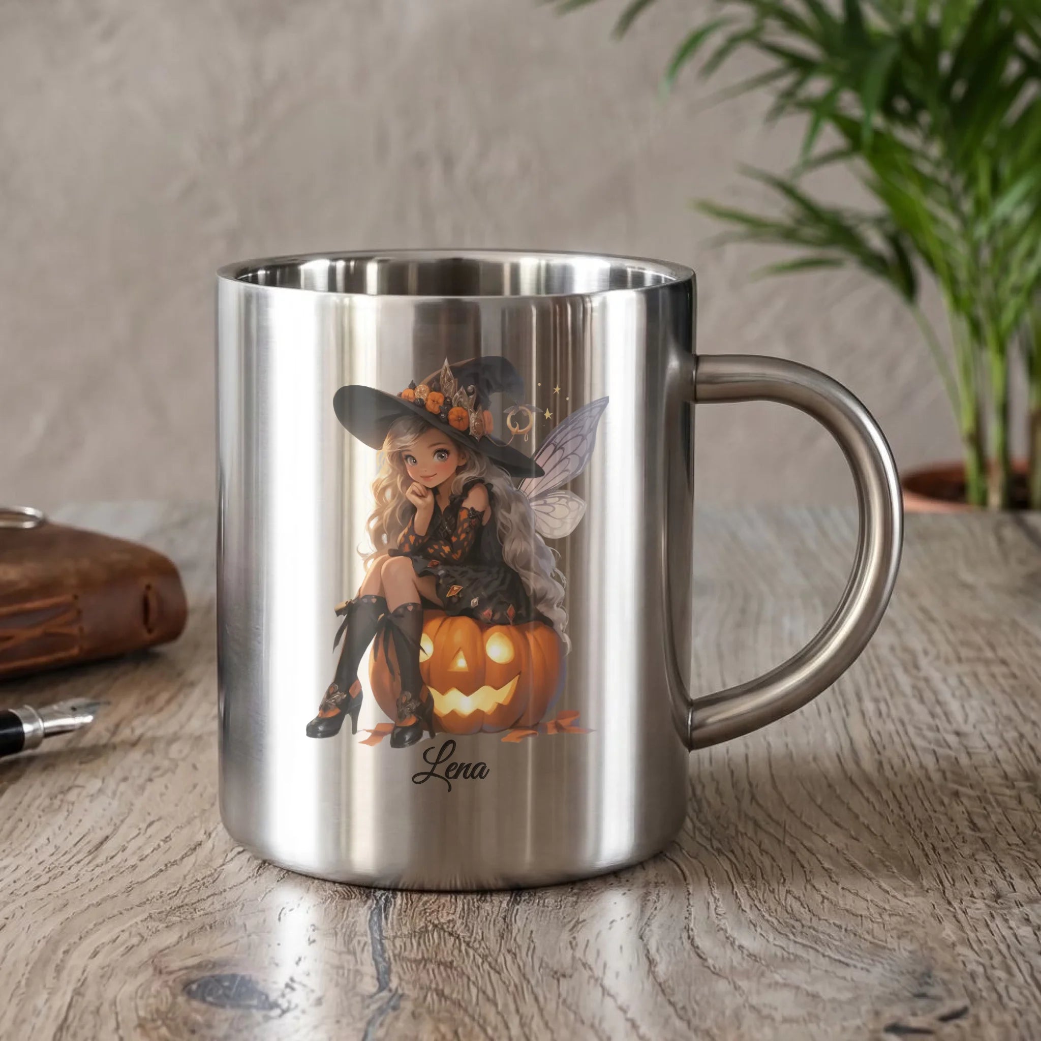 Kubek metalowy na Halloween - Wróżka - wybierz postać - personalizowany HL02 - StoryCups.pl