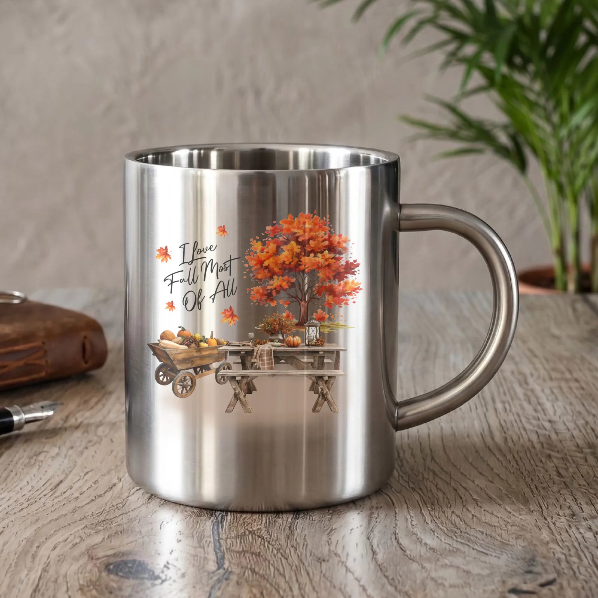 Kubek metalowy na jesień - Jesienny piknik z dyniami JS04 - StoryCups.pl