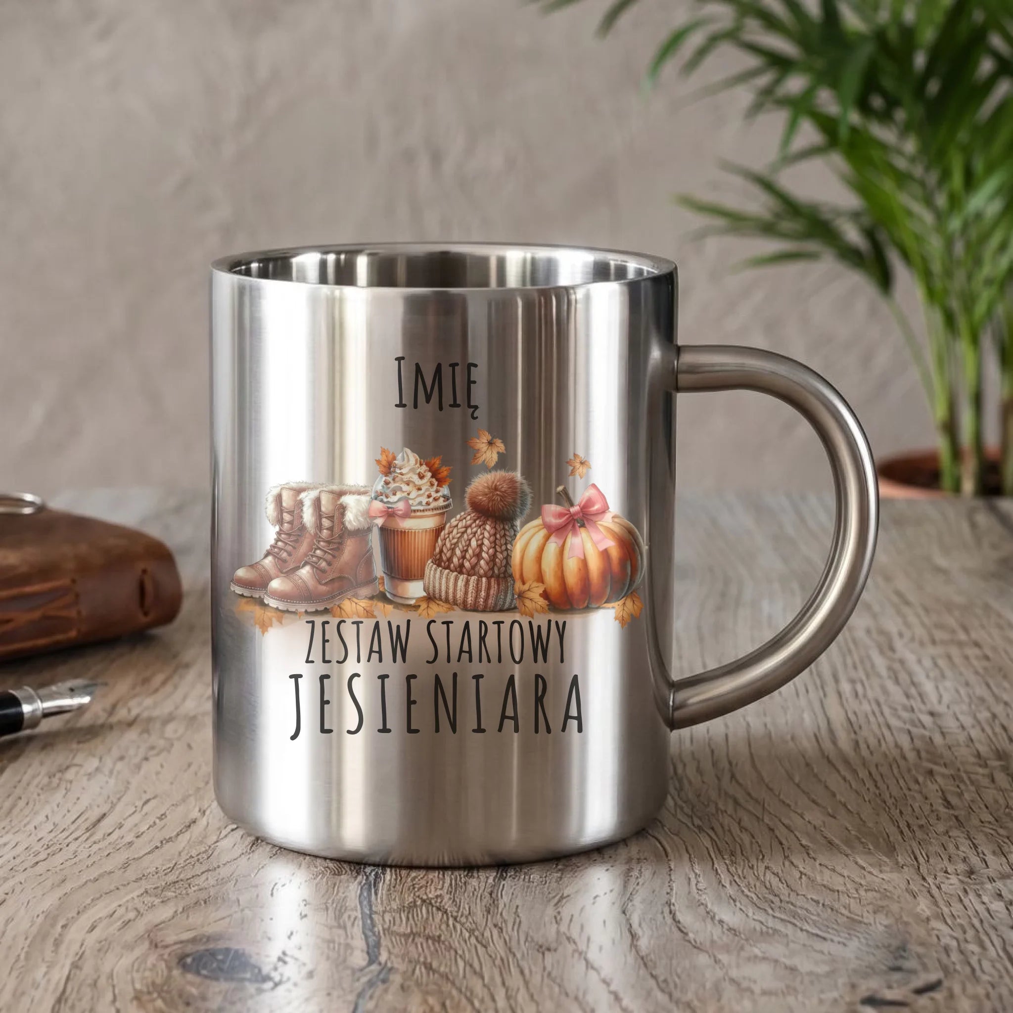 Kubek metalowy jesieniara – Zestaw startowy - personalizowany JS05 - StoryCups.pl