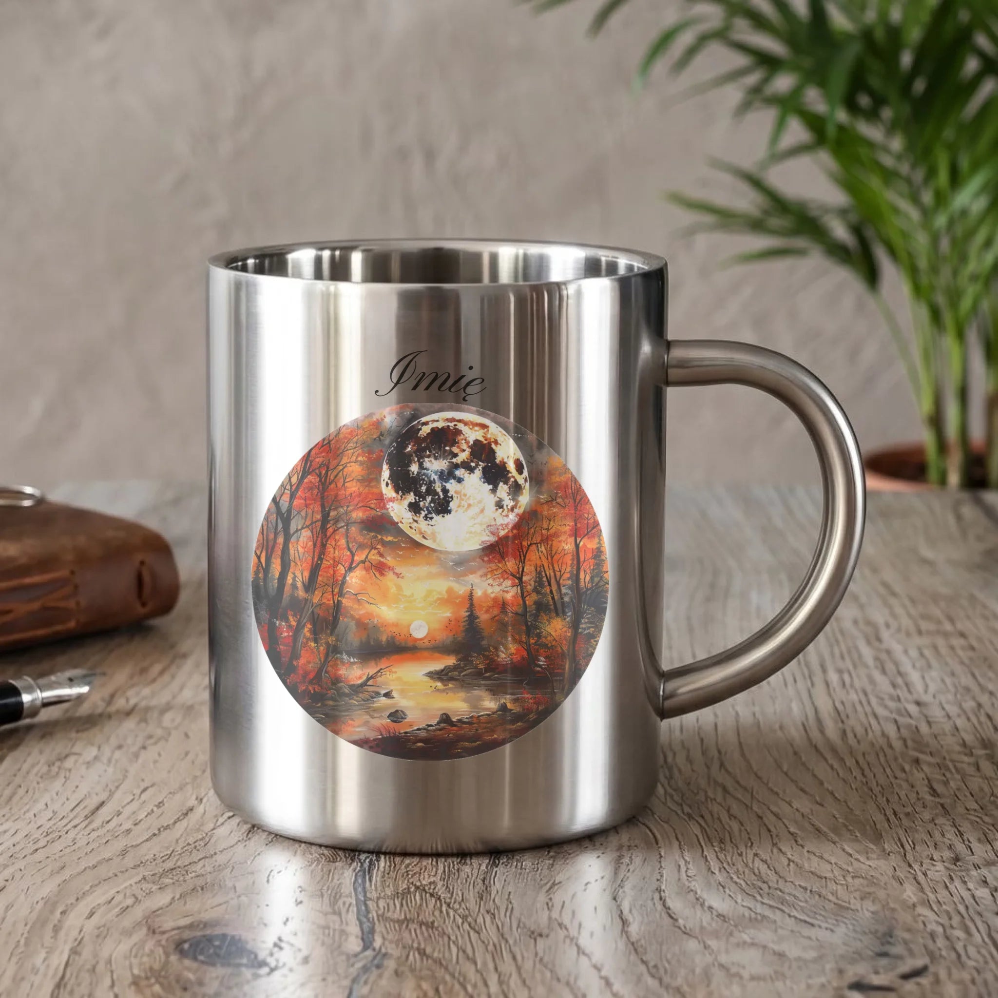 Kubek metalowy jesieniara - Pełnia księżyca - personalizowany JS10 - StoryCups.pl