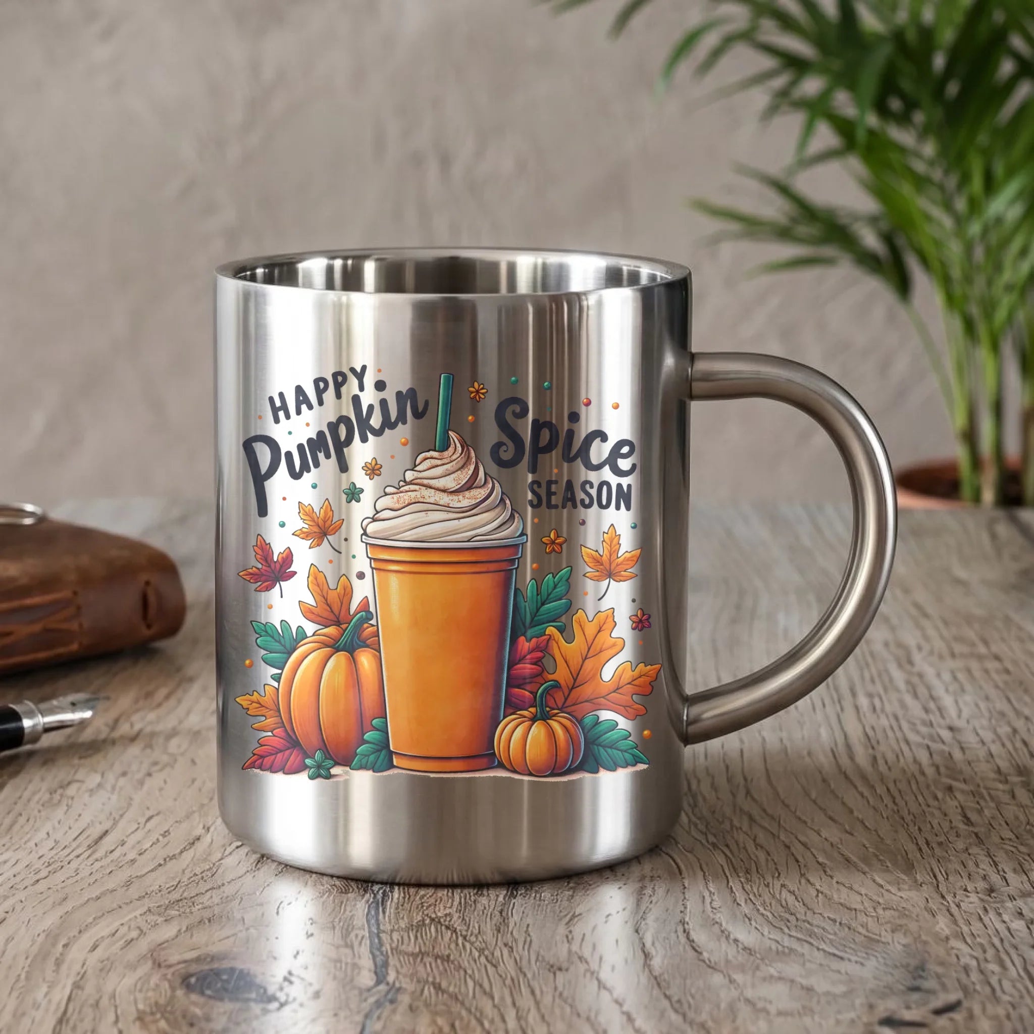 Kubek metalowy jesienny - Pumpkin Spice - kawa dyniowa JS02 - StoryCups.pl