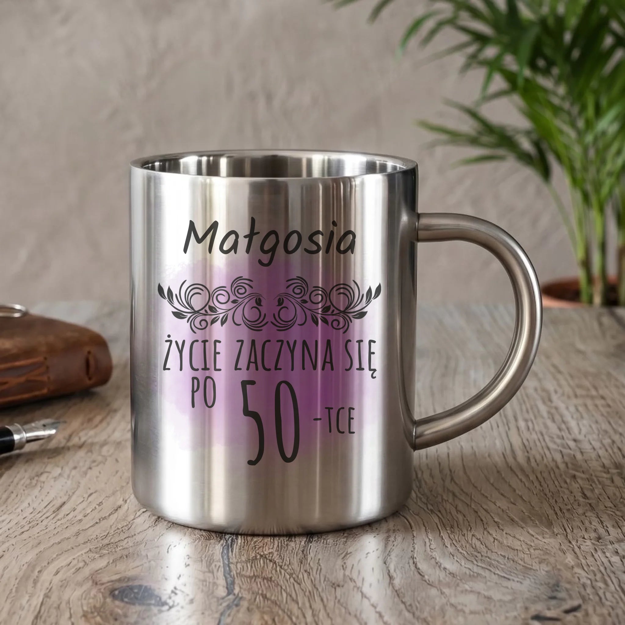 Życie zaczyna się po WIEK | Kubek metalowy prezent na urodziny U03 - StoryCups.pl