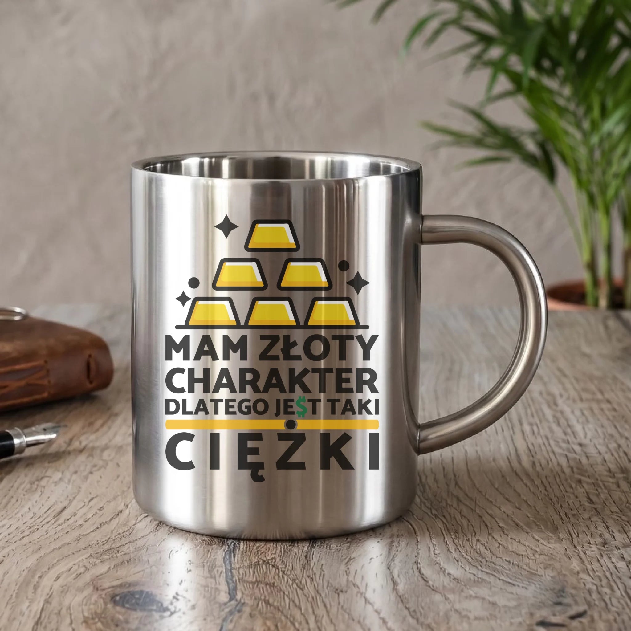 Kubek metalowy - prezent dla chłopaka - Złoty charakter DCH16 - StoryCups.pl