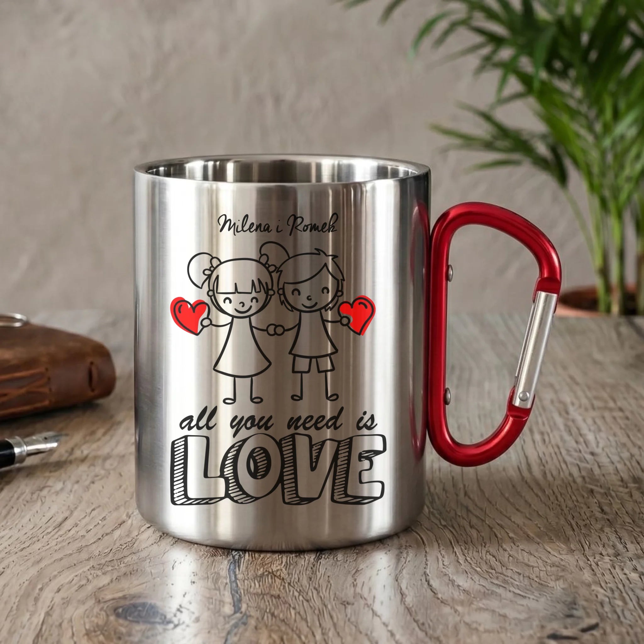 Kubek metalowy dla par - All You need is love - personalizowany W13 - StoryCups.pl