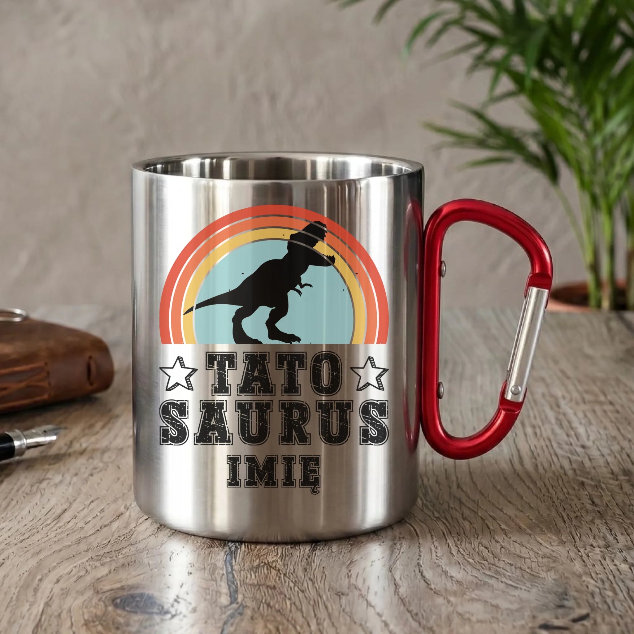Kubek metalowy dla taty - Tato Saurus - personalizowany DT03 - StoryCups.pl