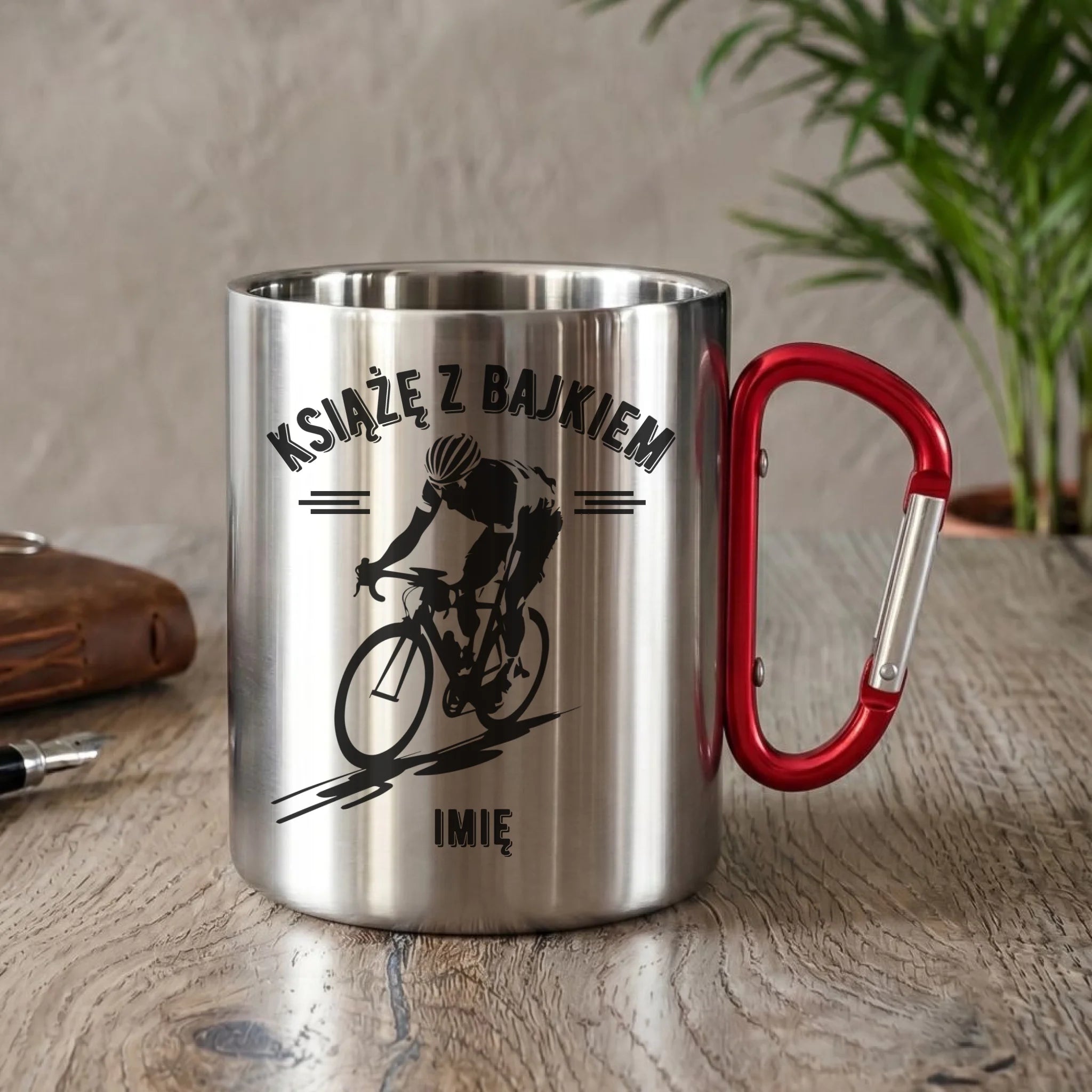 Kubek metalowy dla rowerzysty - Książę z bajkiem - personalizowany HR01 - StoryCups.pl