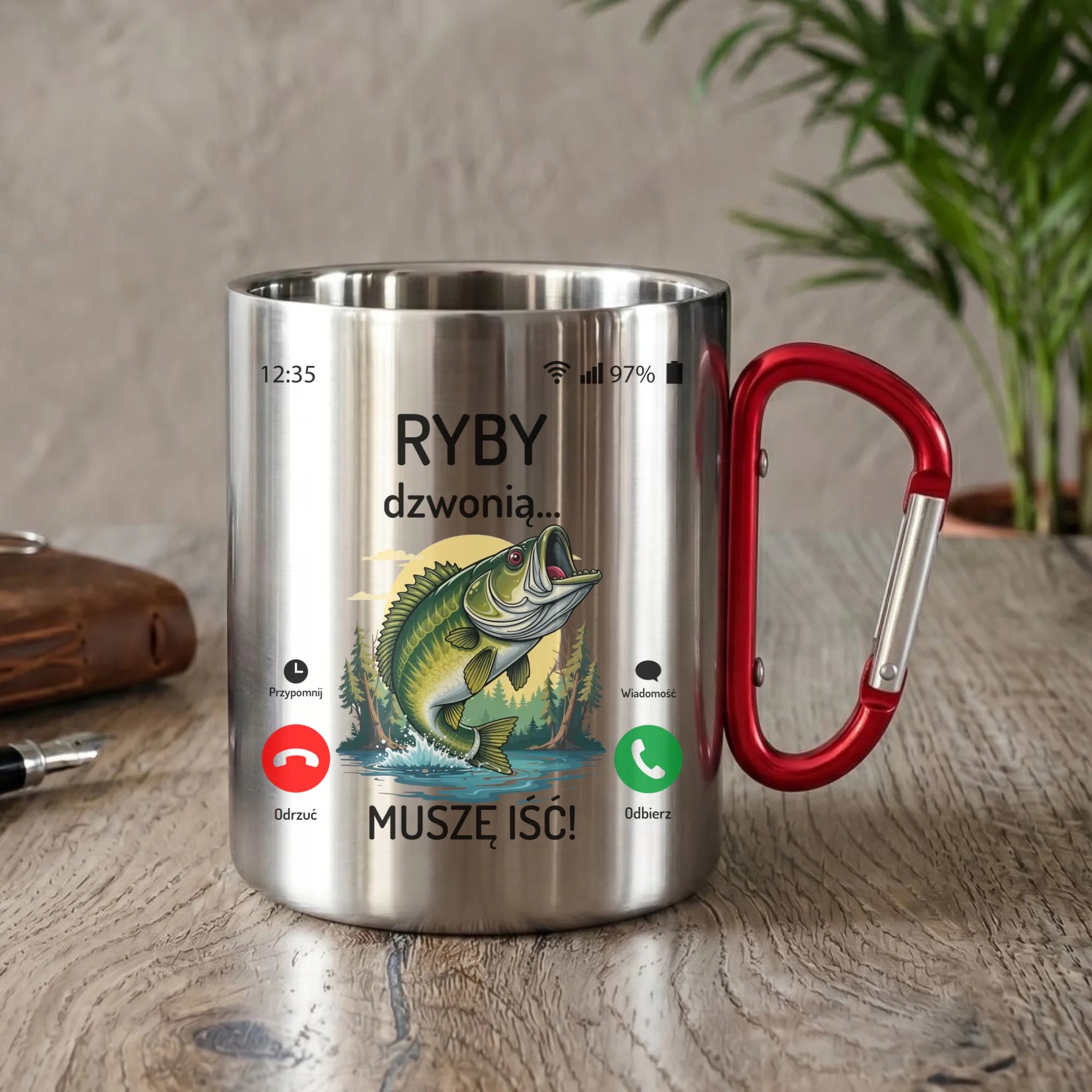 Kubek metalowy dla dziadka wędkarza - Ryby dzwonią muszę iść D37 - StoryCups.pl