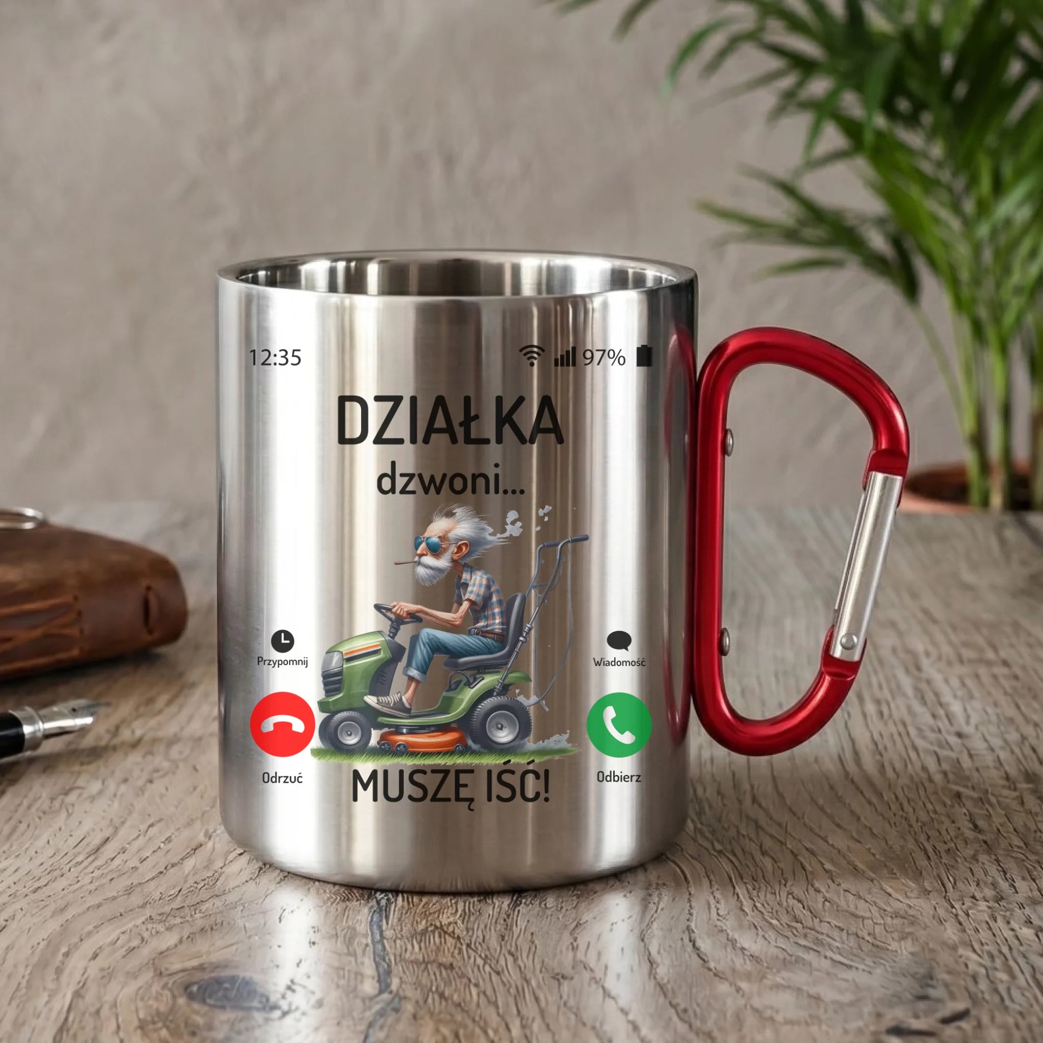 Kubek metalowy dla dziadka - Działka dzwoni muszę iść D35 - StoryCups.pl