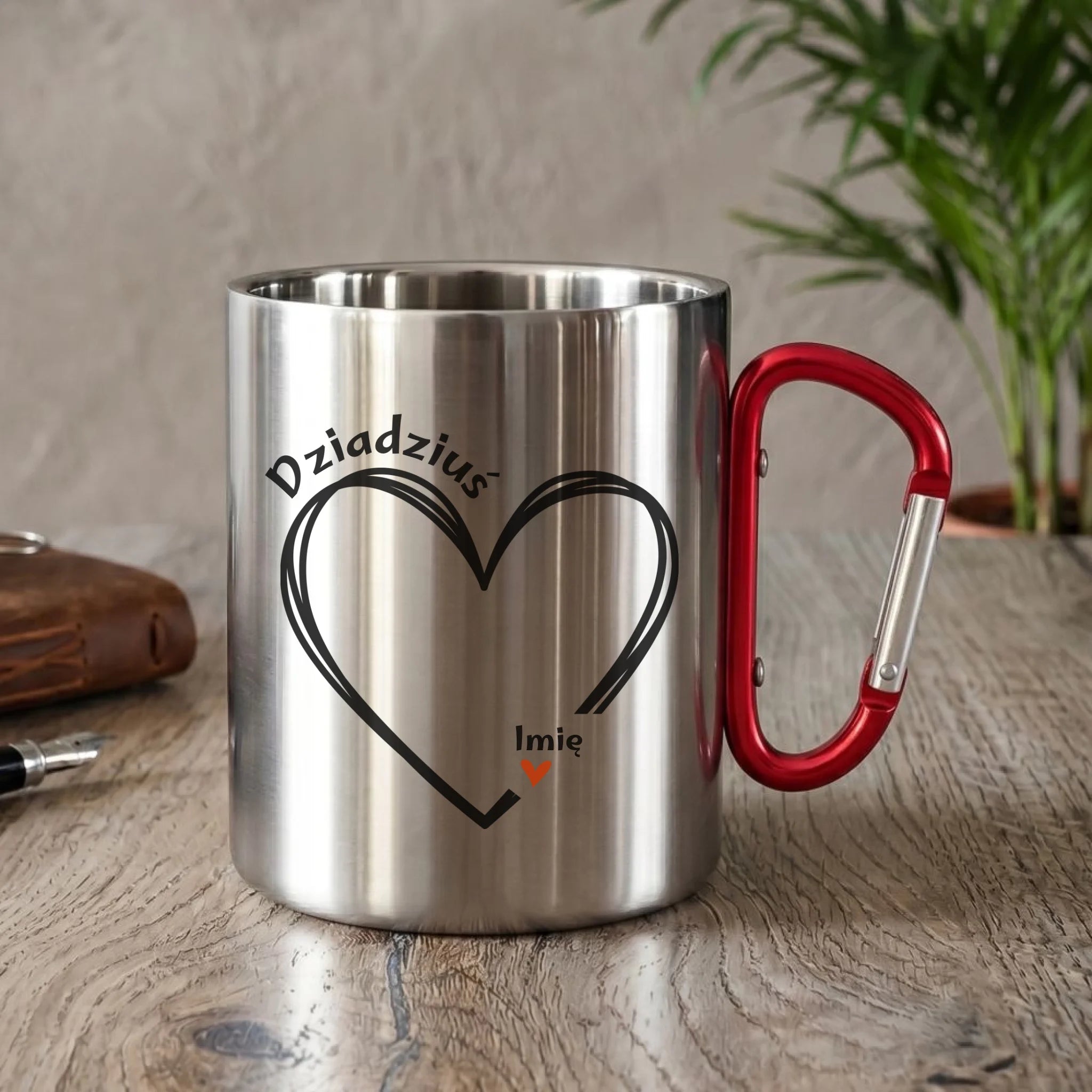 Kubek metalowy dla dziadka - Serce z imionami wnuków 1-7 - personalizowany D26 - StoryCups.pl