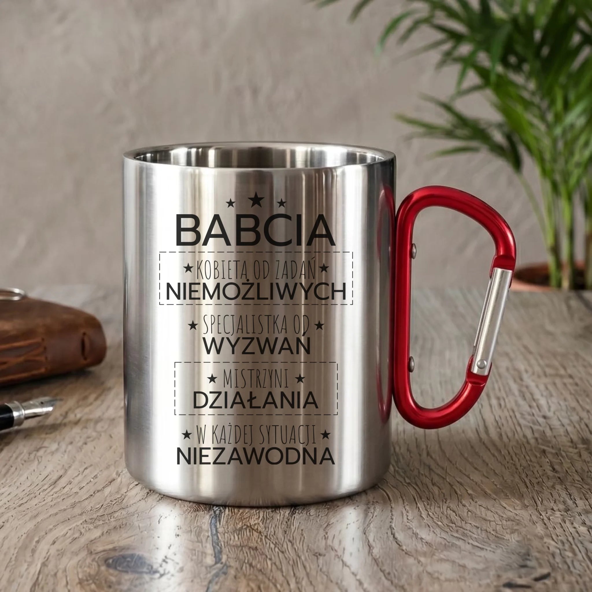 Kubek metalowy dla babci - Babcia kobieta od zadań niemożliwych B30 - StoryCups.pl