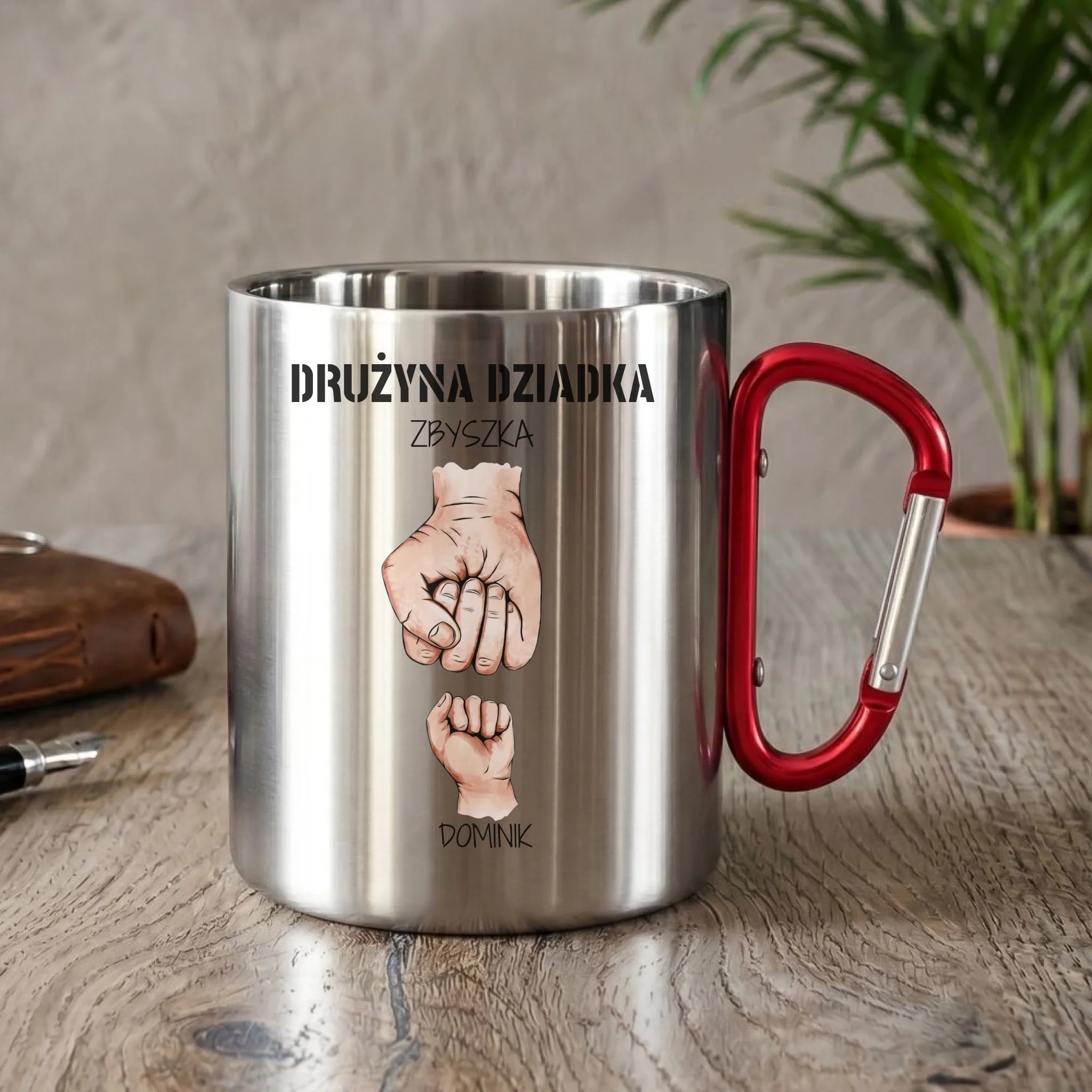 Kubek metalowy dla dziadka - Drużyna dziadka 1-6 imion wnuków - personalizowany D07 - StoryCups.pl