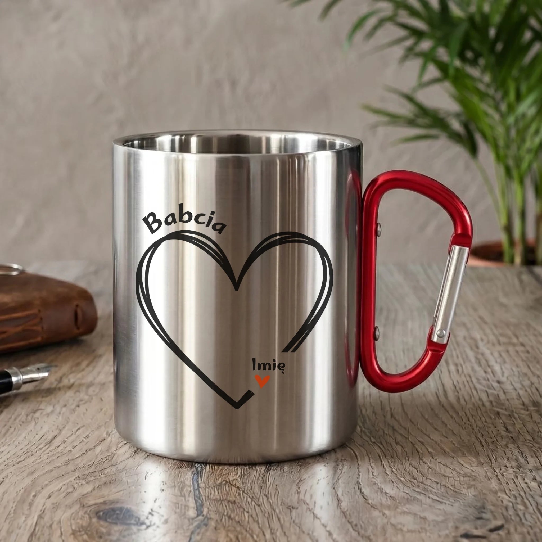 Kubek metalowy dla babci - Serce z imionami wnuków 1-7 - personalizowany B26 - StoryCups.pl