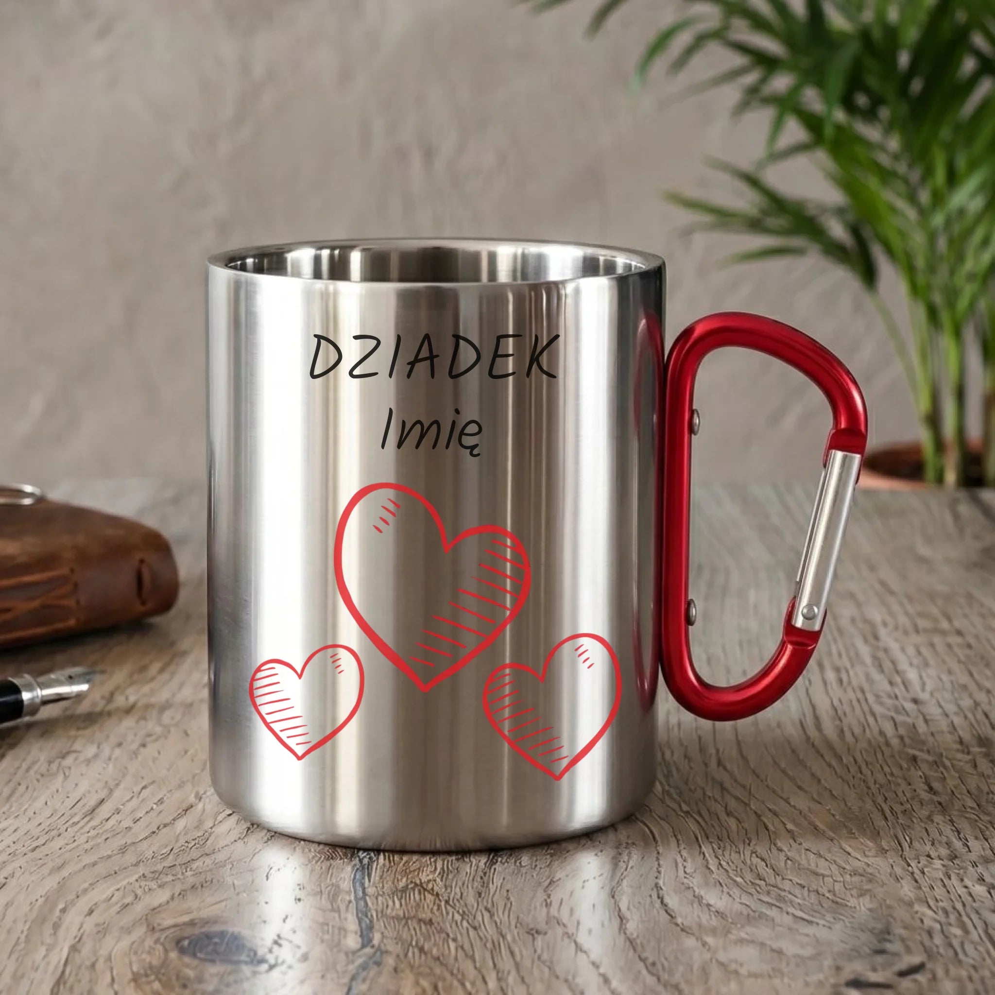 Kubek metalowy dla dziadka - Serca - personalizowany D01 - StoryCups.pl