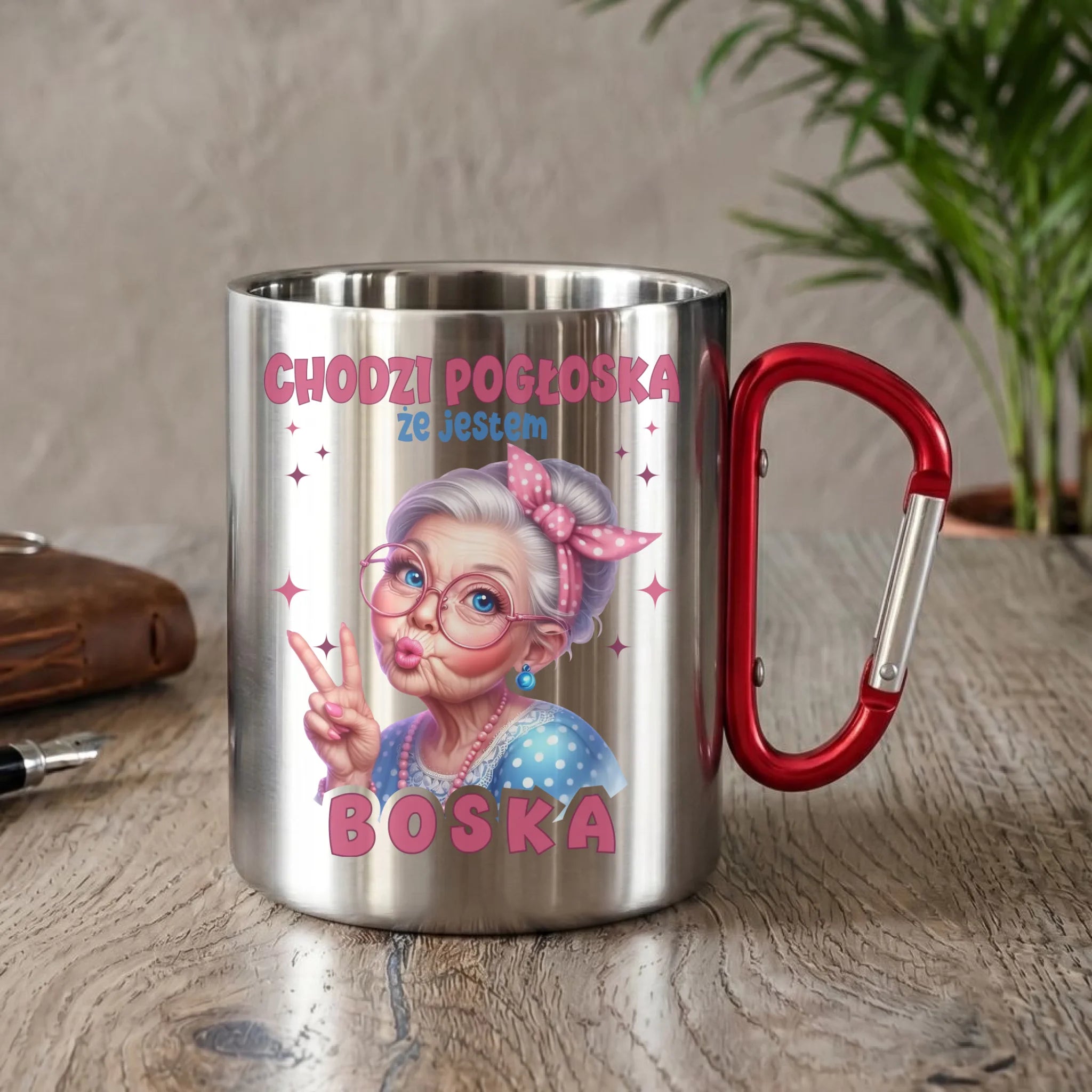 Kubek metalowy dla babci - Chodzi pogłoska, że jestem boska B16 - StoryCups.pl