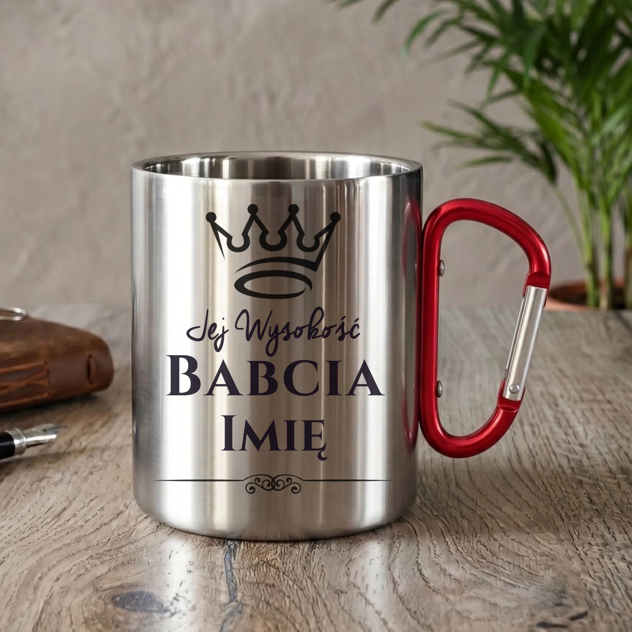 Kubek metalowy dla babci - Jej Wysokość Babcia - personalizowany B11 - StoryCups.pl