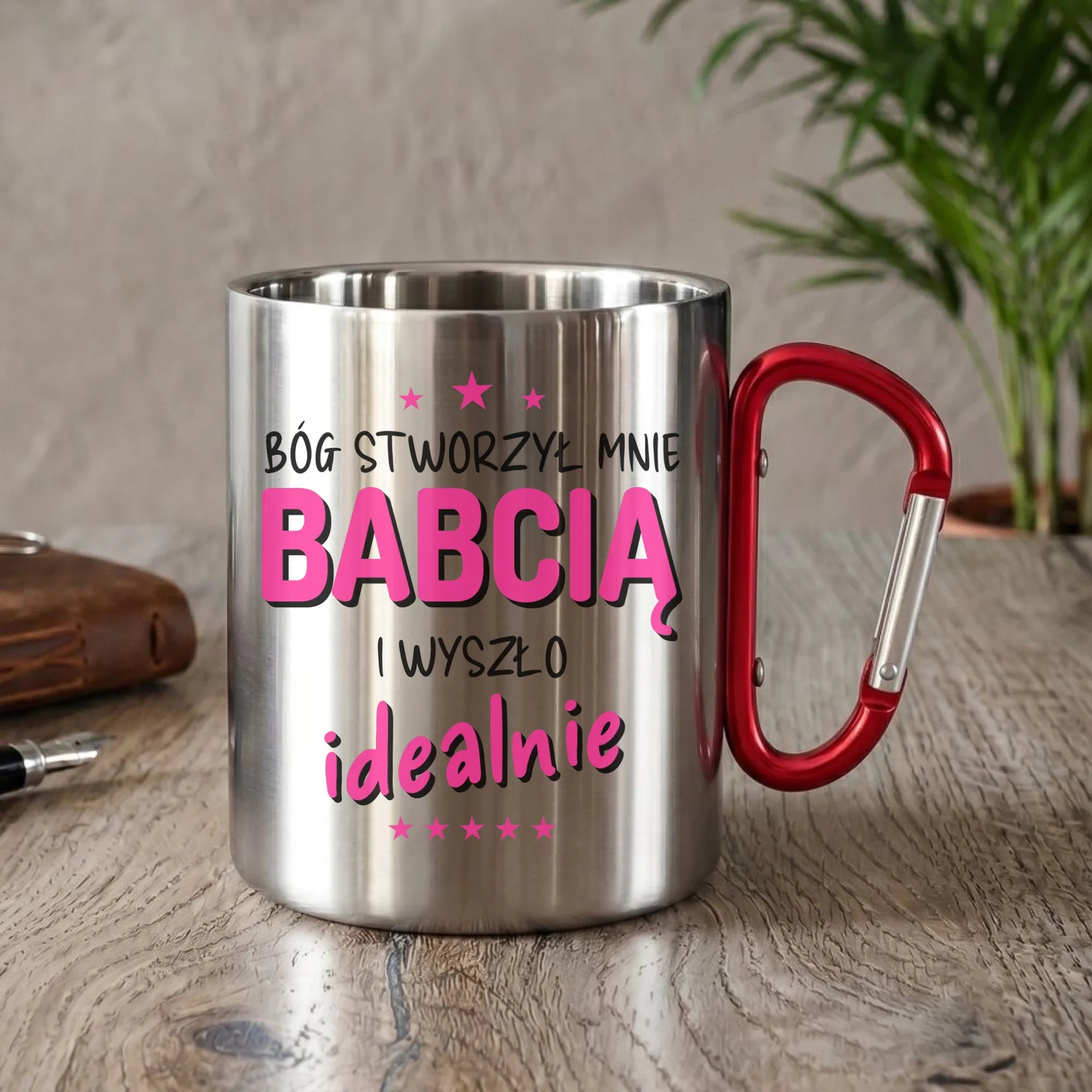 Kubek metalowy dla babci - Bóg stworzył mnie babcią i wyszło idealnie B08 - StoryCups.pl