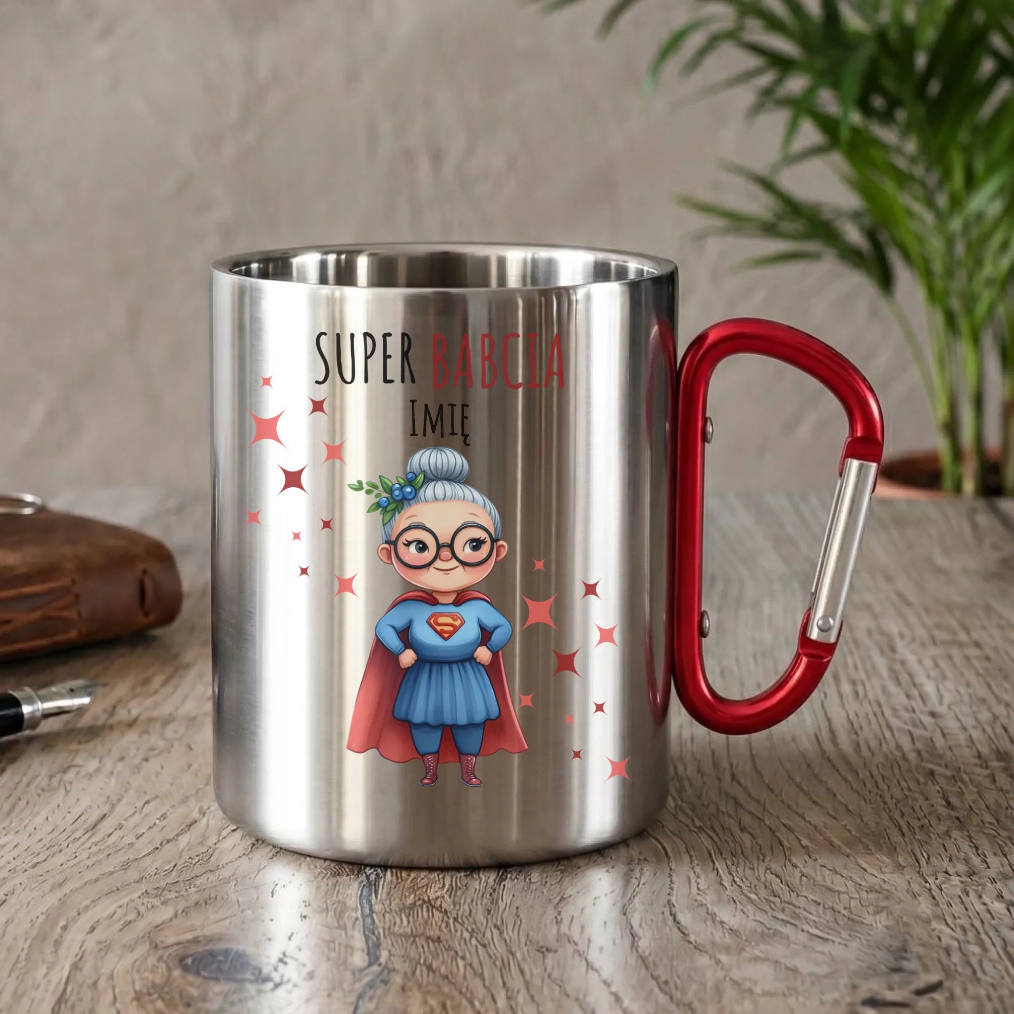 Kubek metalowy dla babci - Super Babcia - personalizowany B02 - StoryCups.pl
