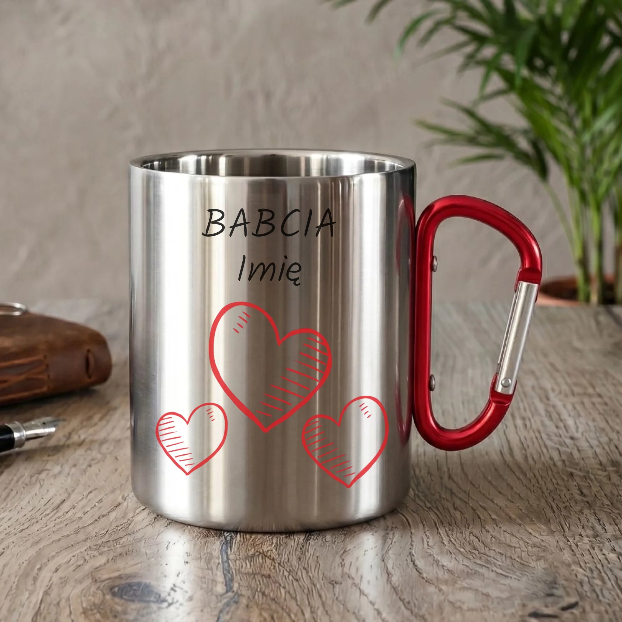 Kubek metalowy dla babci - Serca - personalizowany B01 - StoryCups.pl