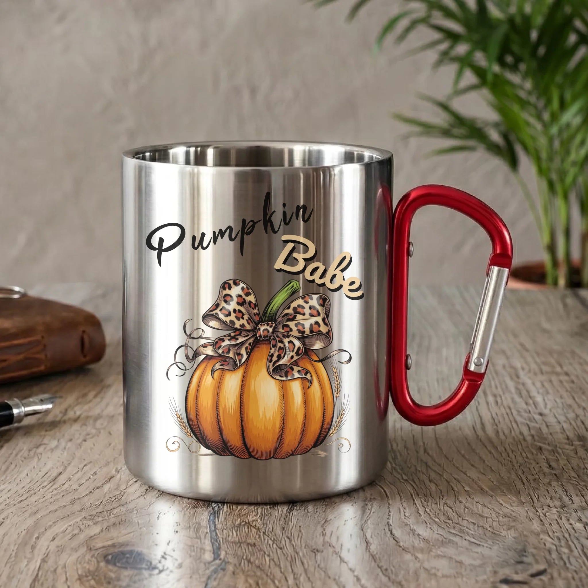 Kubek metalowy jesienny - Pumpkin Babe - dla miłośniczki dyni JS33 - StoryCups.pl