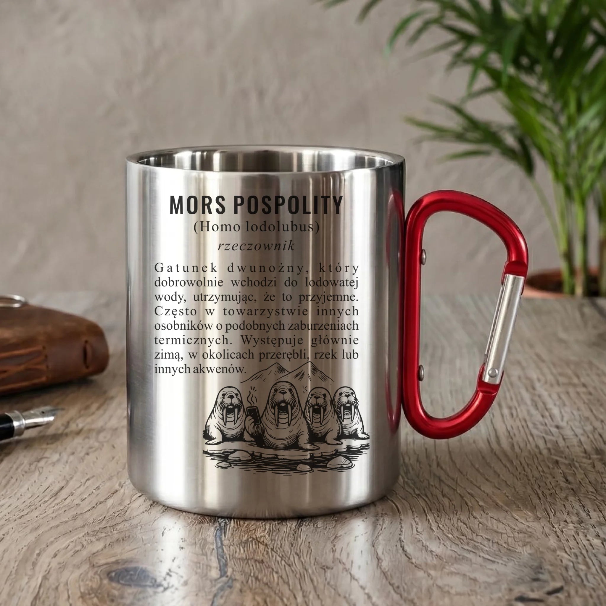 Kubek metalowy - prezent dla morsa - Mors pospolity [Homo lodolubus] HM12 - StoryCups.pl