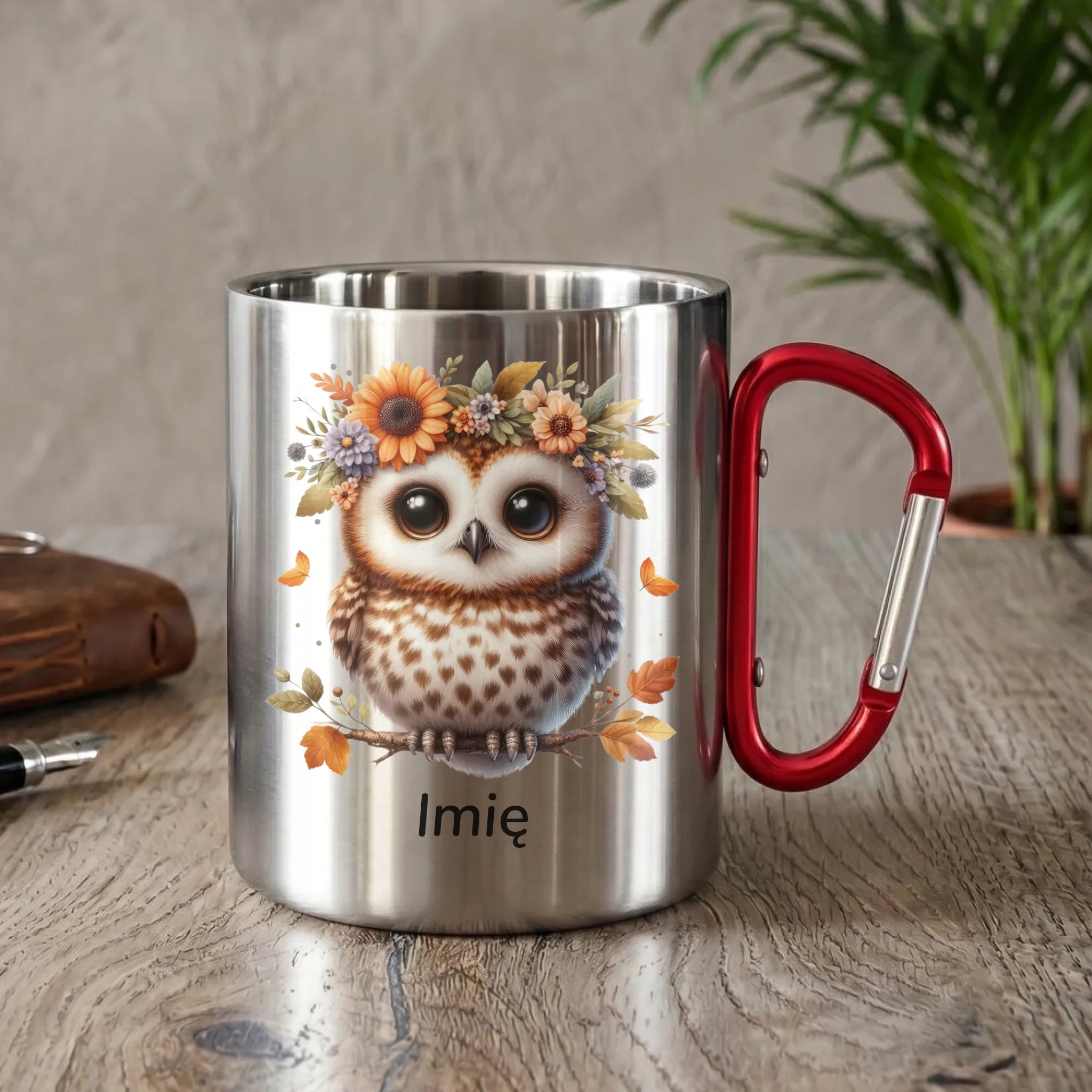 Kubek metalowy jesienny - Sowa w kwiatach JS32 - StoryCups.pl