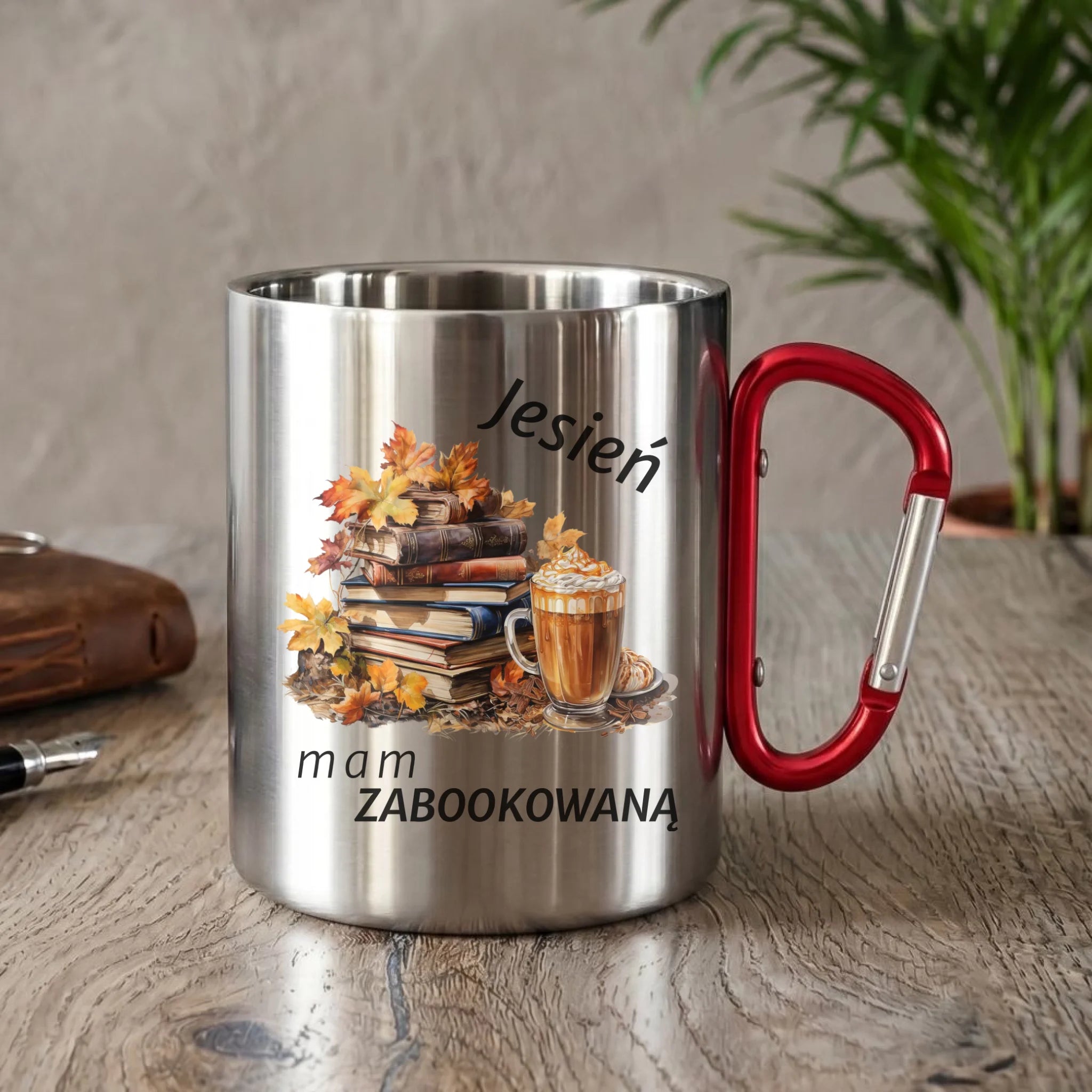Kubek metalowy jesienny - Jesień mam zabookowaną JS28 - StoryCups.pl
