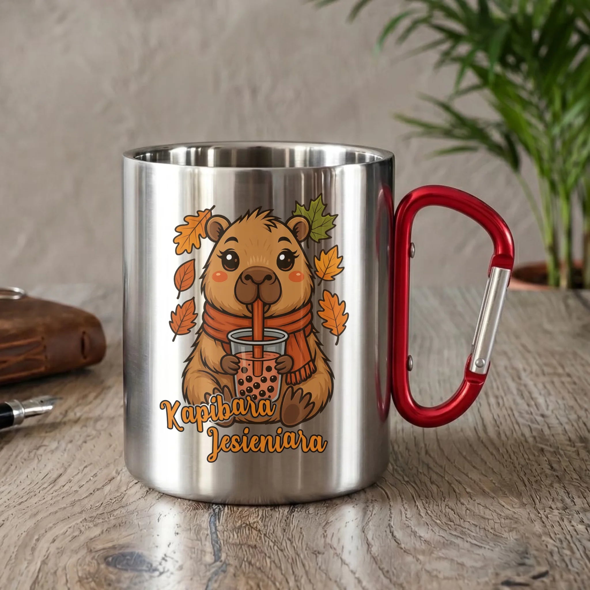 Kubek metalowy jesienny - Kapibara Jesieniara JS19 - StoryCups.pl