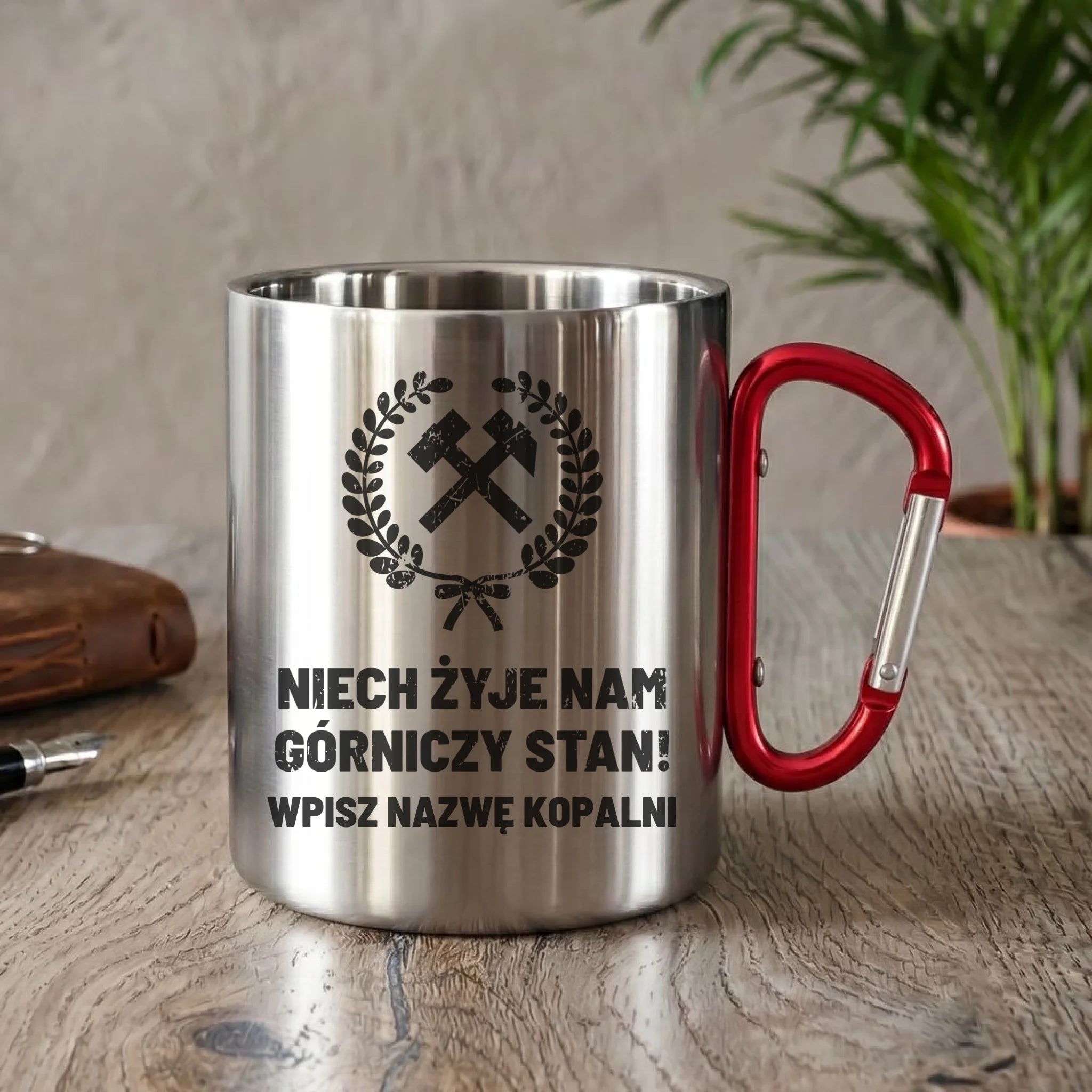 Kubek metalowy - prezent dla górnika - Niech żyje nam górniczy stan - personalizowany G24 - StoryCups.pl