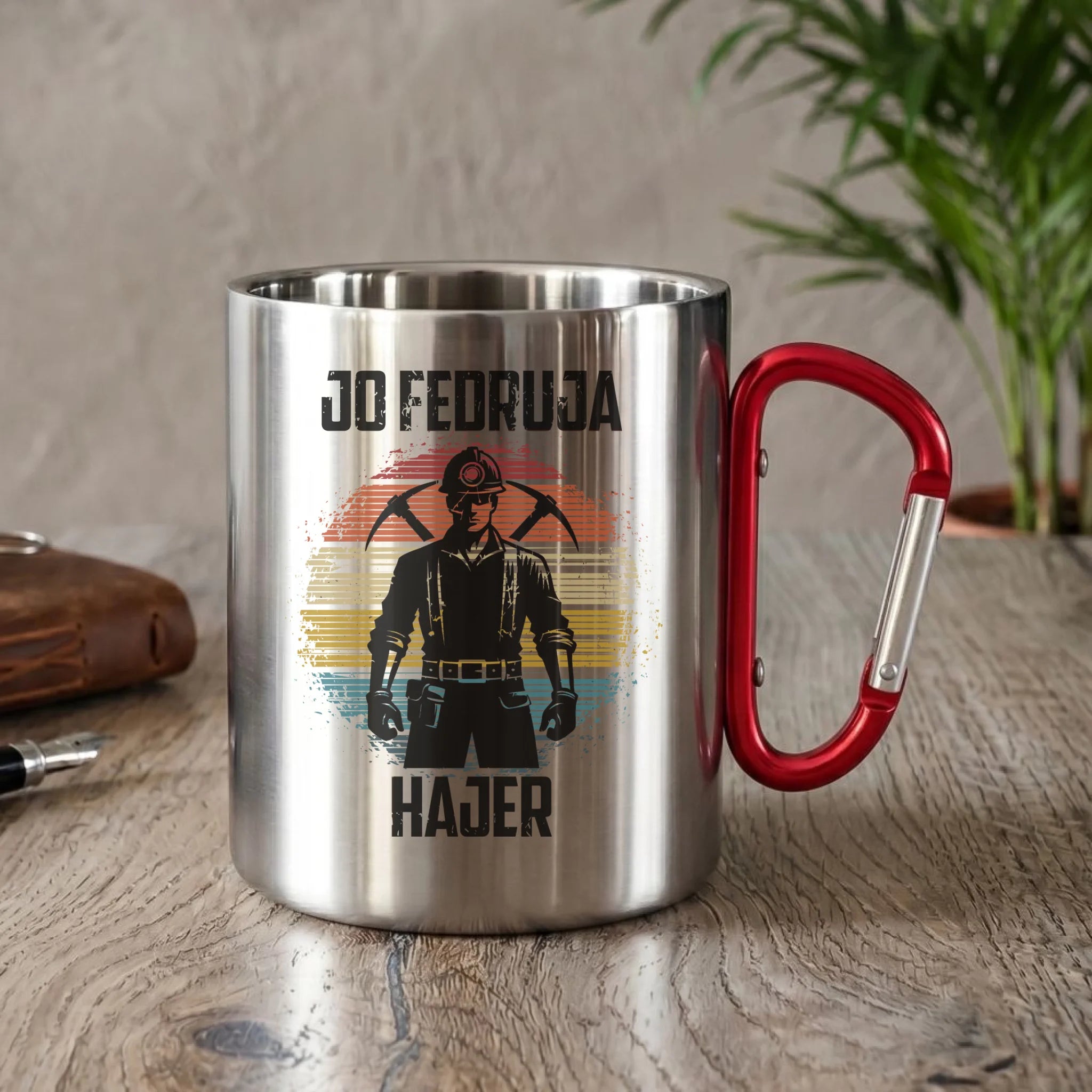 Kubek metalowy - prezent dla górnika - Jo fedruja Hajer G26 - StoryCups.pl