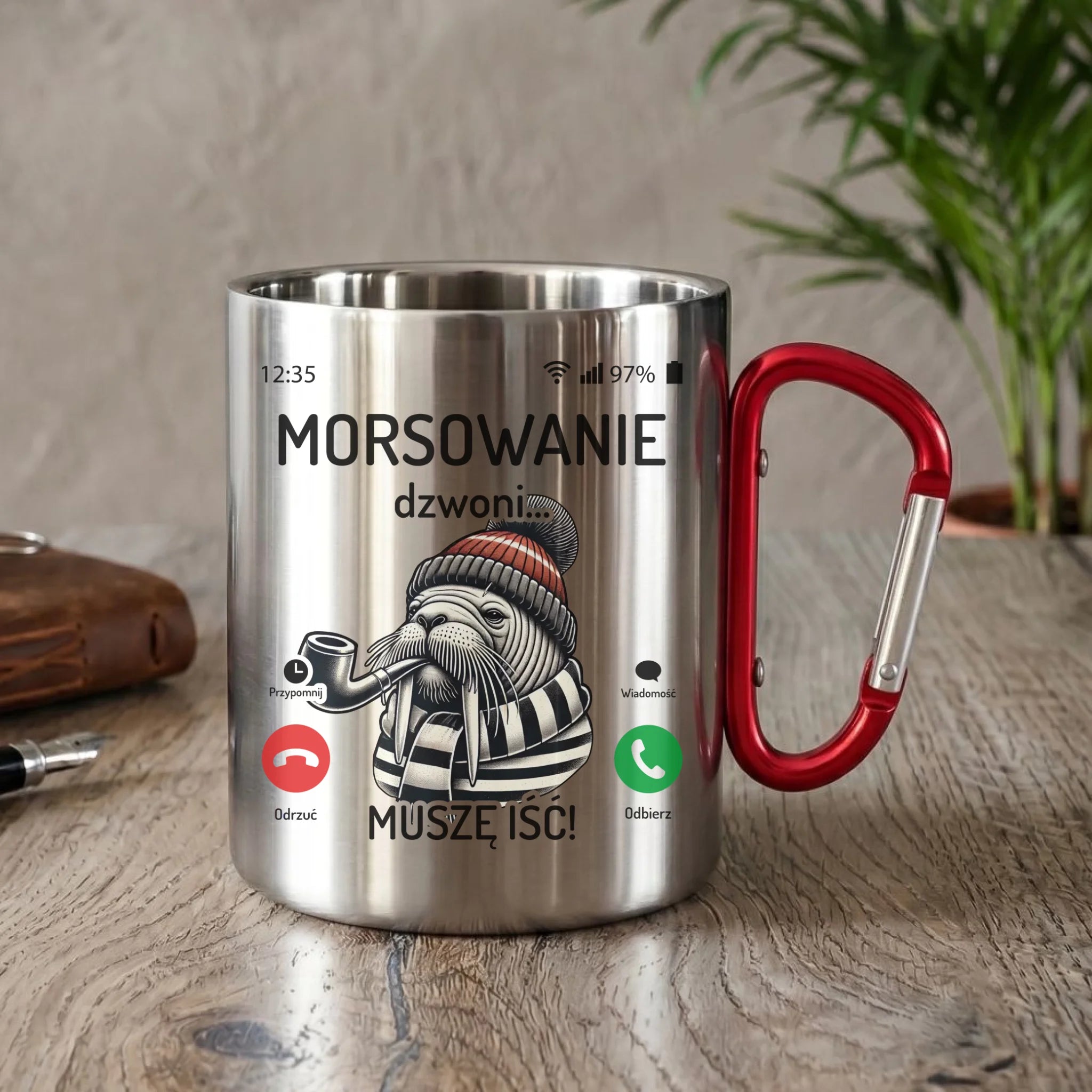 Kubek metalowy - prezent dla morsa - Morsowanie dzwoni muszę iść - Mors HM19 - StoryCups.pl
