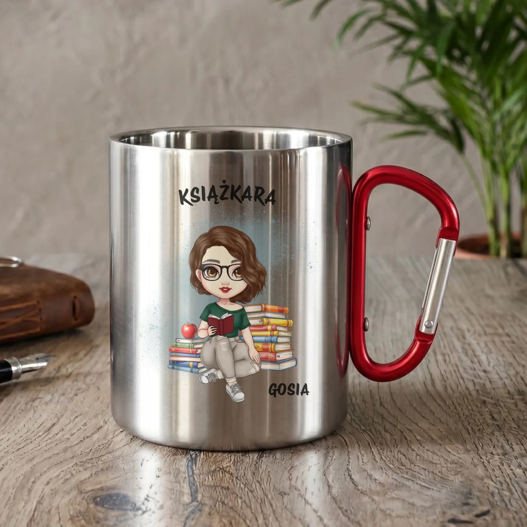 Kubek metalowy - Książkara - Prezent dla miłośniczki czytania książek - personalizowany DZ03 - StoryCups.pl