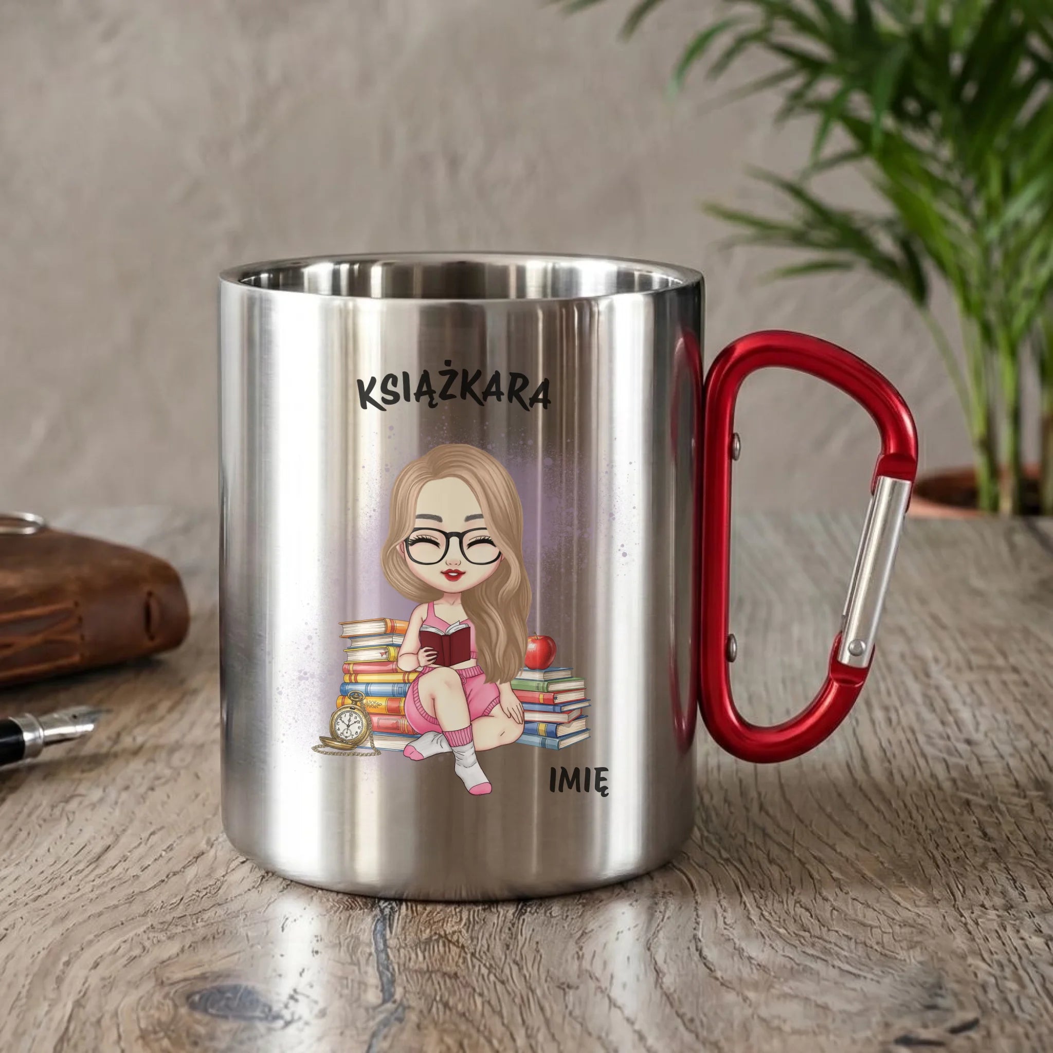 Kubek metalowy - Książkara - Prezent dla miłośniczki czytania książek - personalizowany DZ04 - StoryCups.pl