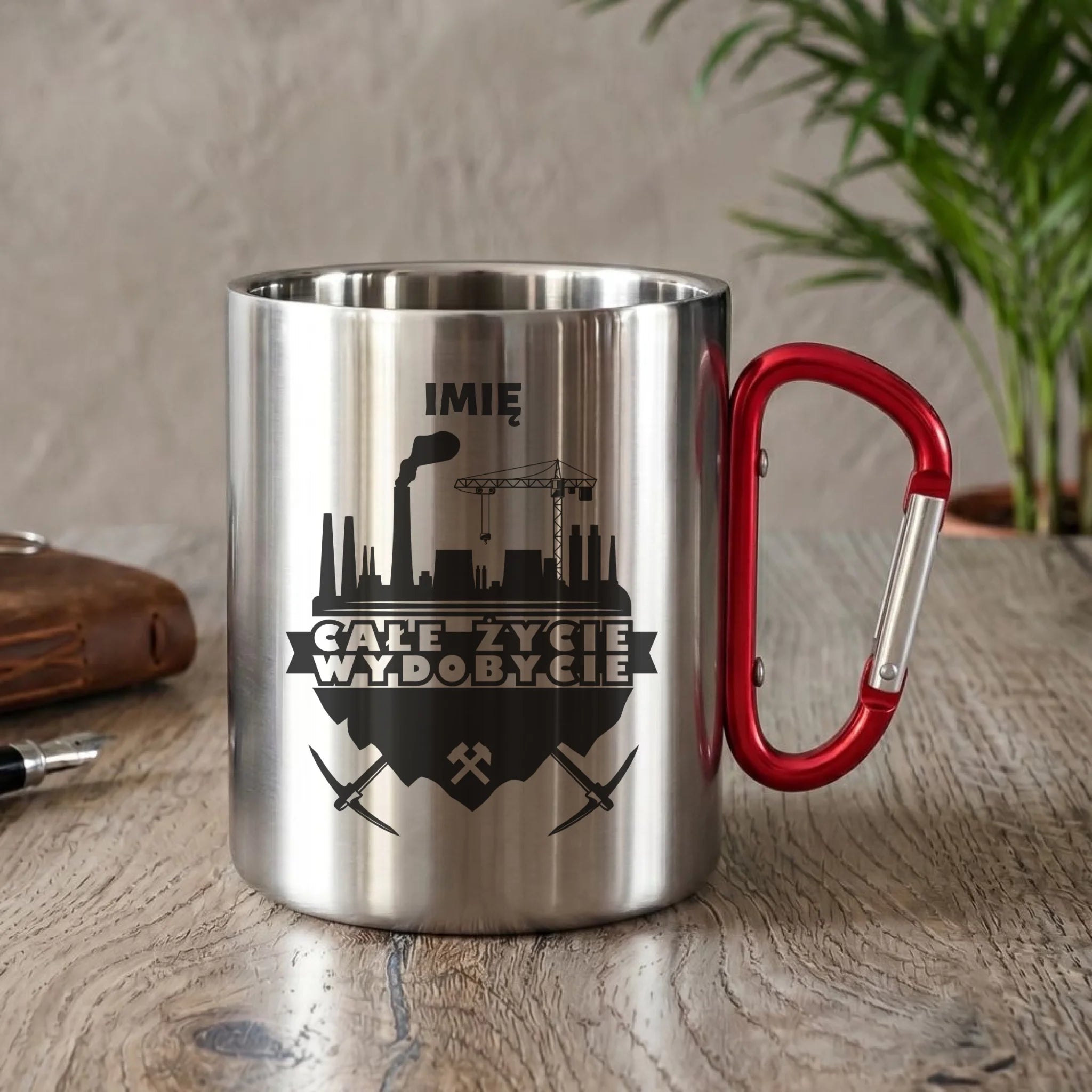 Kubek metalowy - prezent dla górnika - Całe życie wydobycie - personalizowany G09 - StoryCups.pl