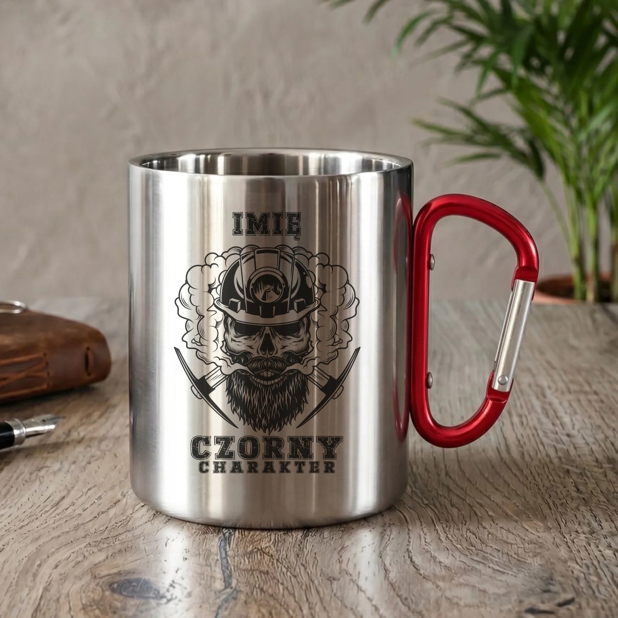 Kubek metalowy - prezent dla górnika - Czorny charakter - personalizowany G06 - StoryCups.pl