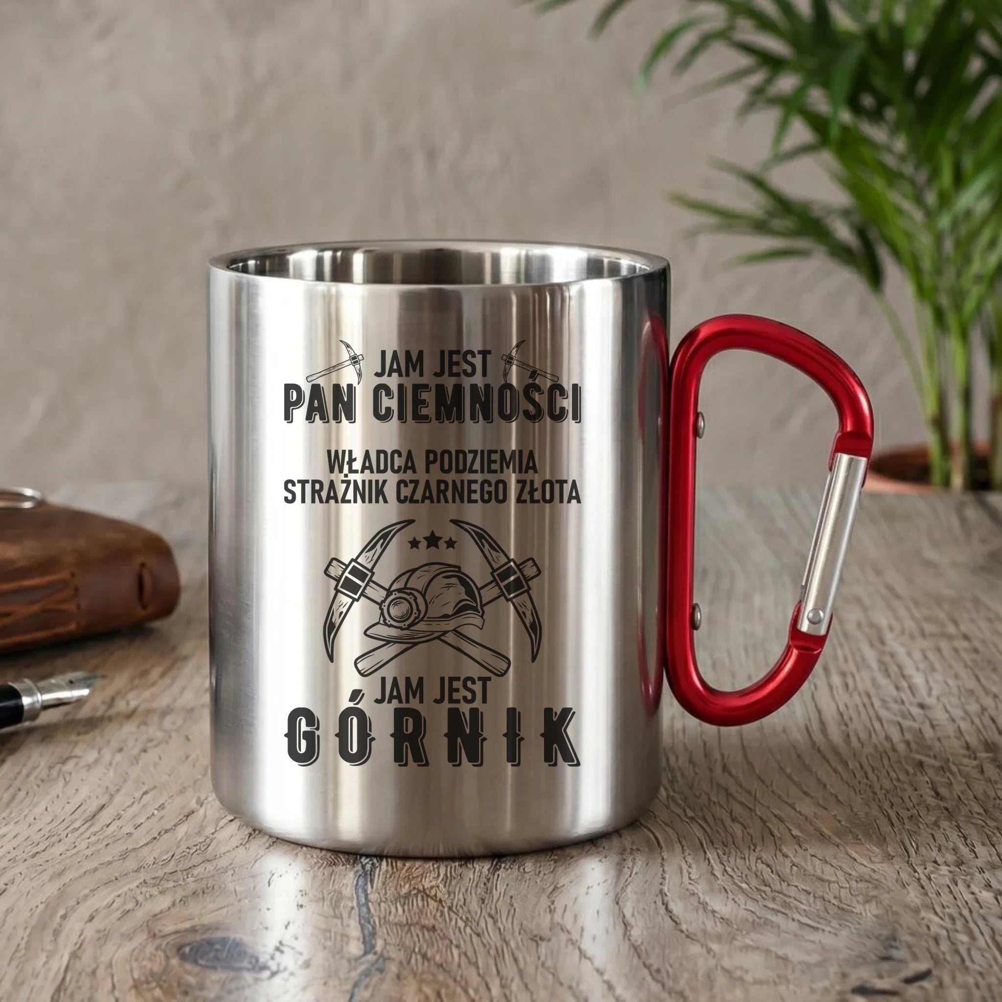 Kubek metalowy - prezent dla górnika - Pan ciemności jam jest górnik G04 - StoryCups.pl
